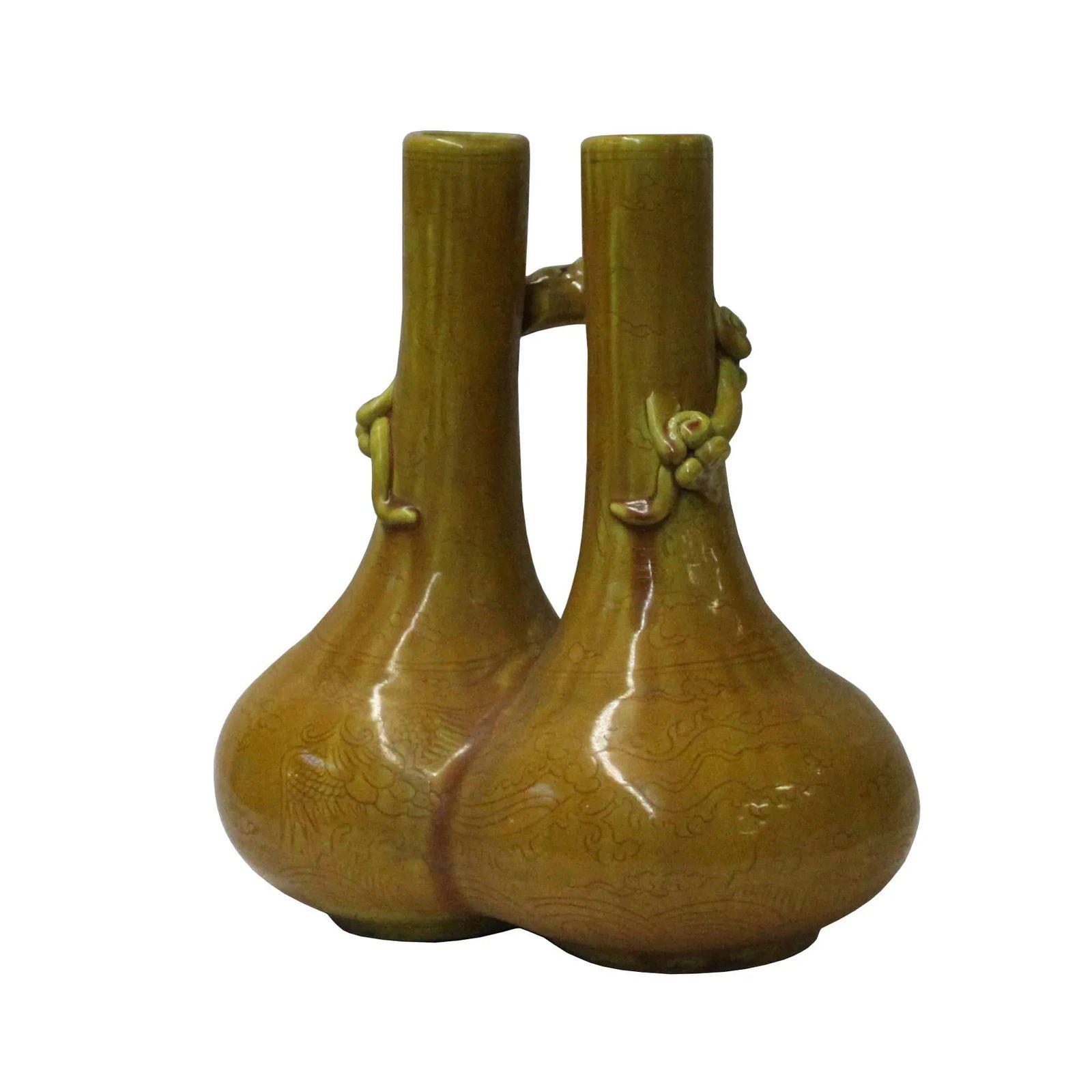 Handmade Chinese Ceramic Distressed Yellow Dragon Motif Vase - 4