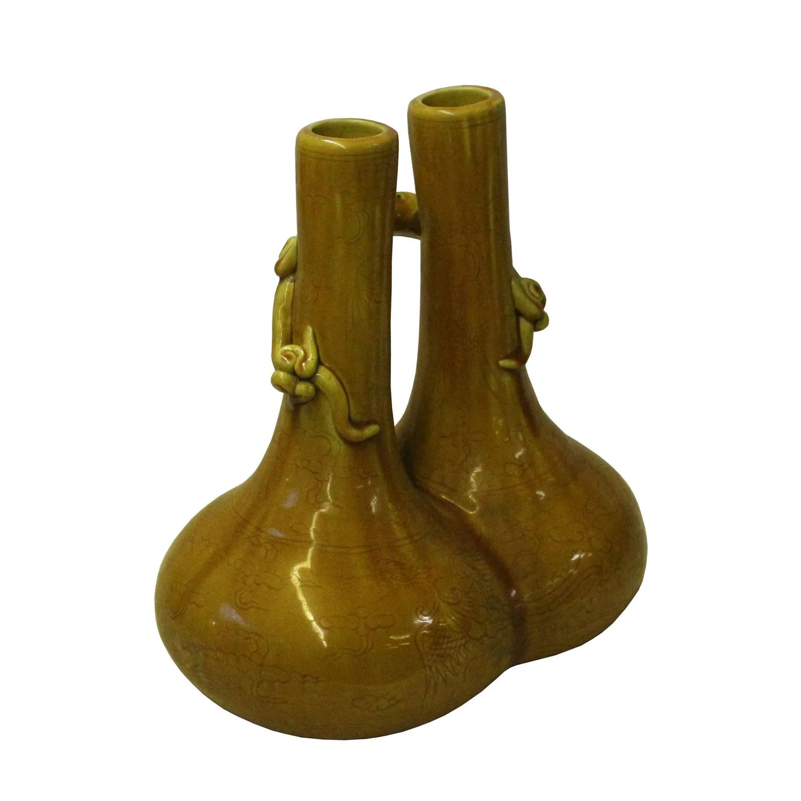 Handmade Chinese Ceramic Distressed Yellow Dragon Motif Vase - 7