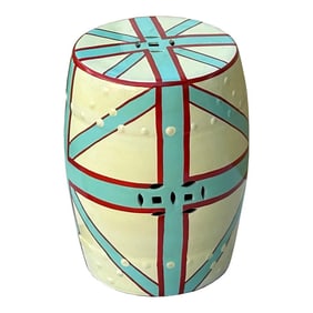 Light Celadon Base Turquoise Cross Line Round Porcelain Stool Table