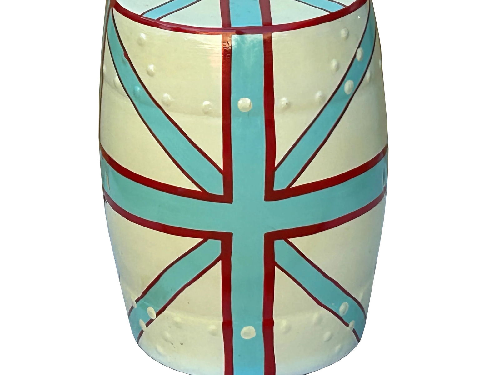Light Celadon Base Turquoise Cross Line Round Porcelain Stool Table - 2