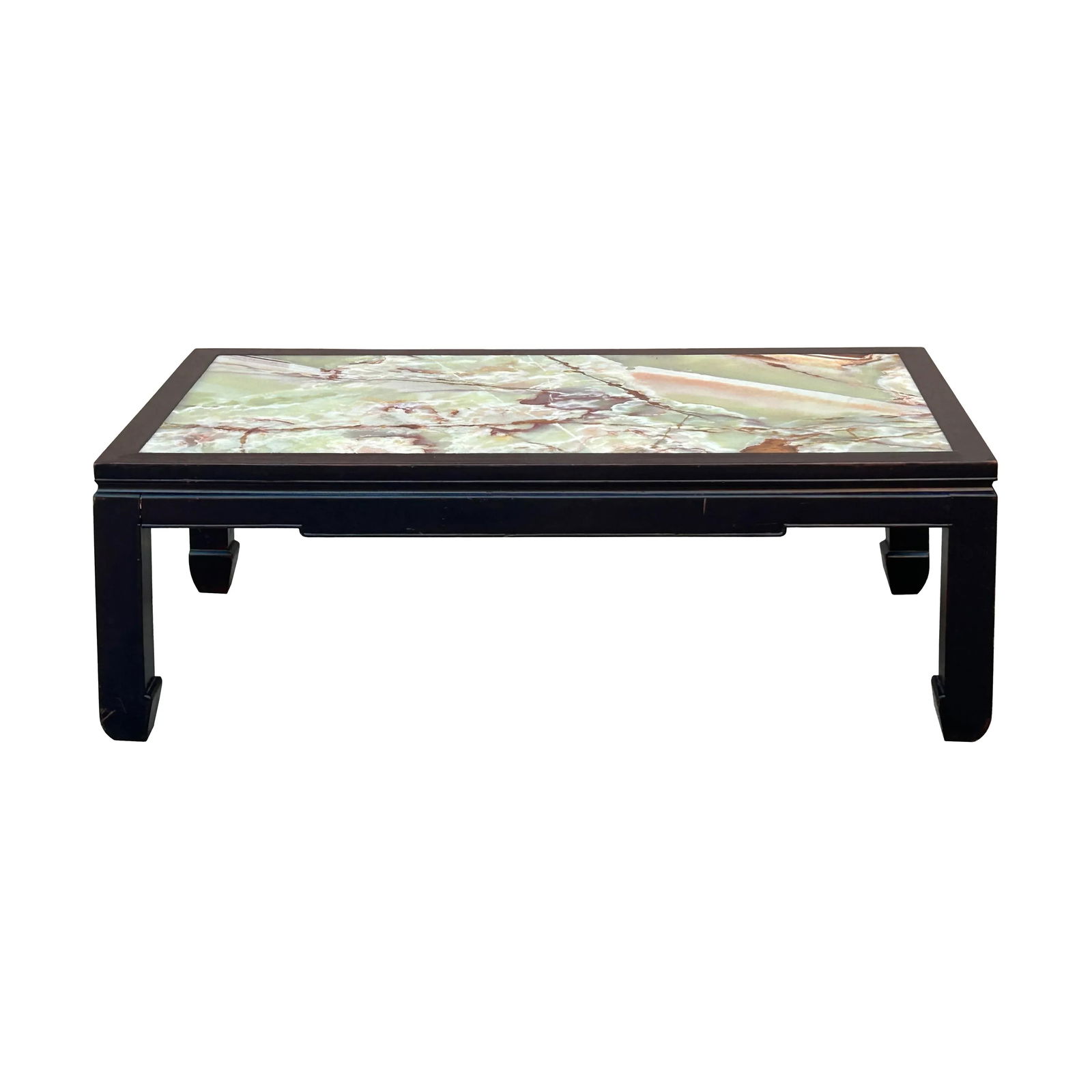 Vintage Brown Fabric Lacquer Rectangular Marble Stone Top Coffee Table - 2