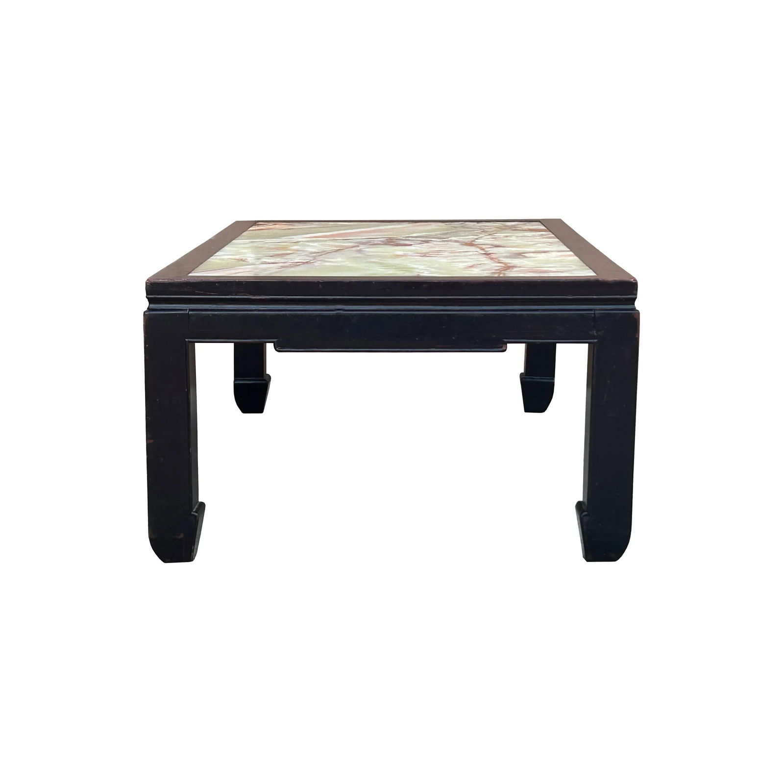 Vintage Brown Fabric Lacquer Rectangular Marble Stone Top Coffee Table - 3