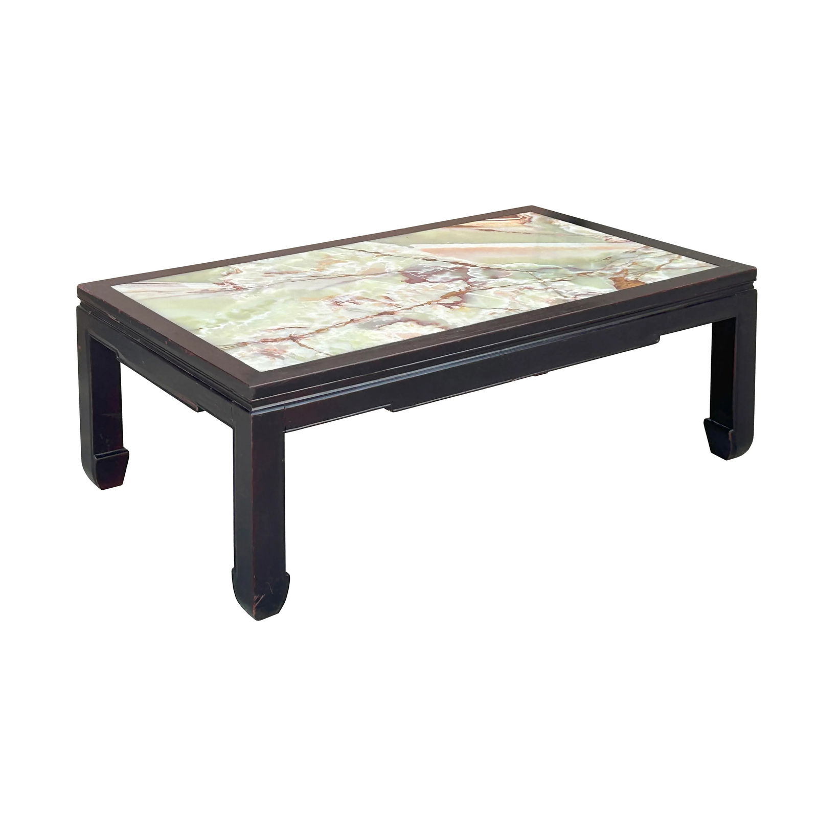 Vintage Brown Fabric Lacquer Rectangular Marble Stone Top Coffee Table - 4