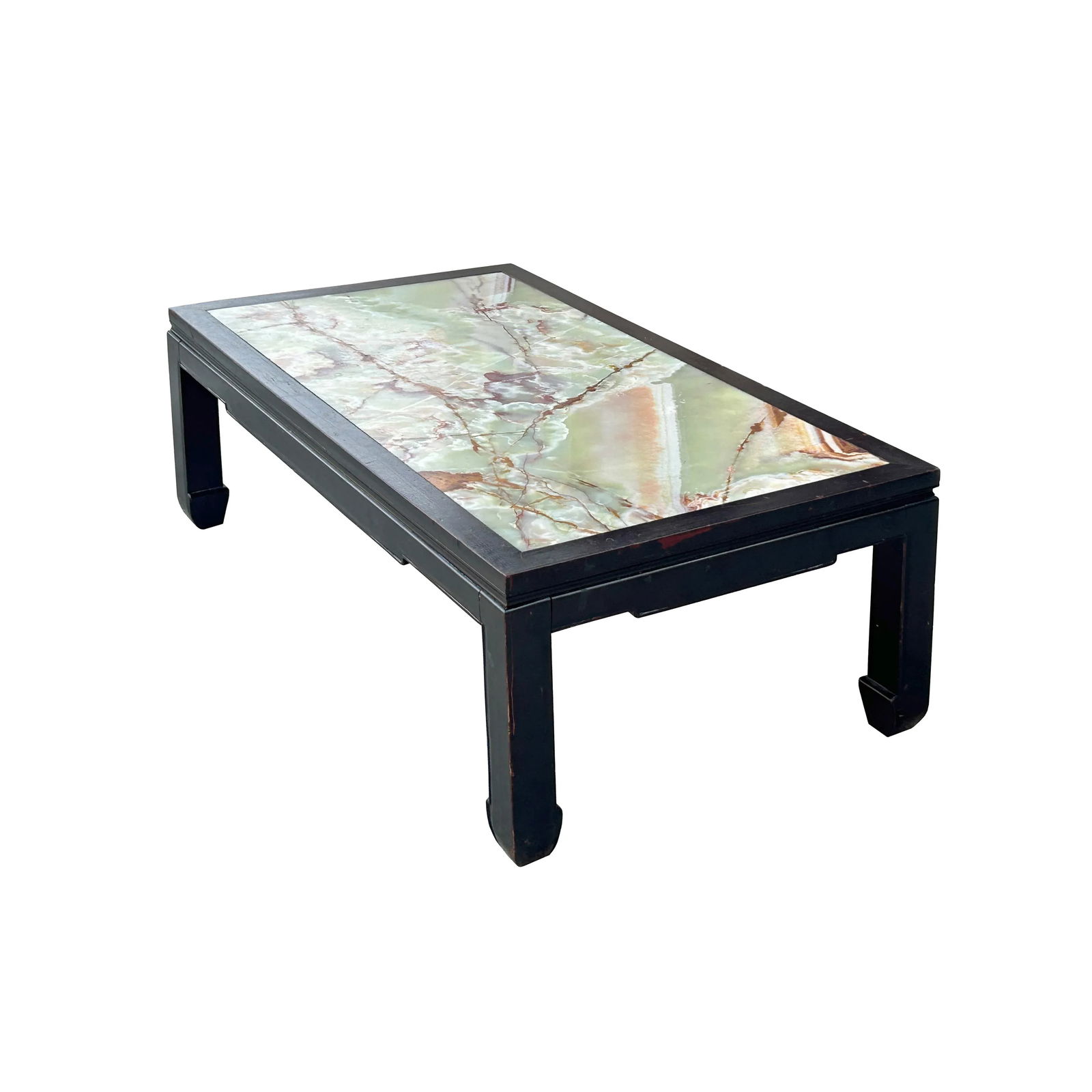 Vintage Brown Fabric Lacquer Rectangular Marble Stone Top Coffee Table - 5