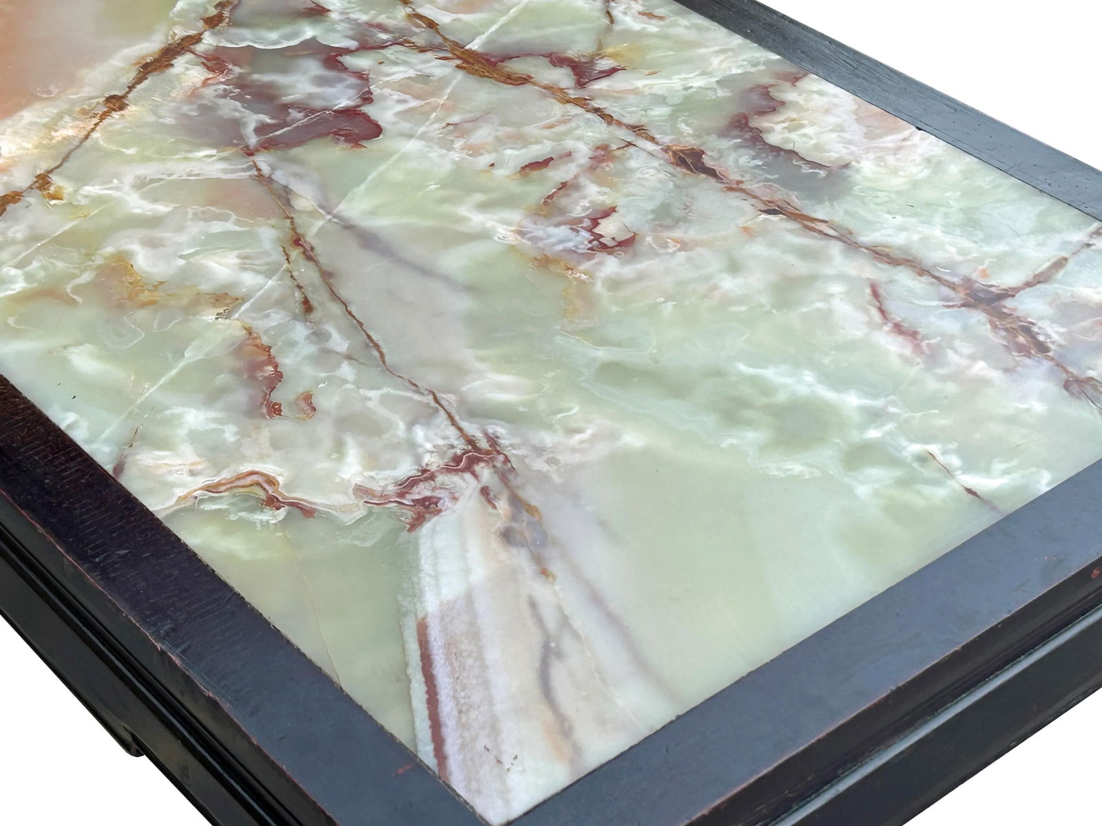 Vintage Brown Fabric Lacquer Rectangular Marble Stone Top Coffee Table - 6