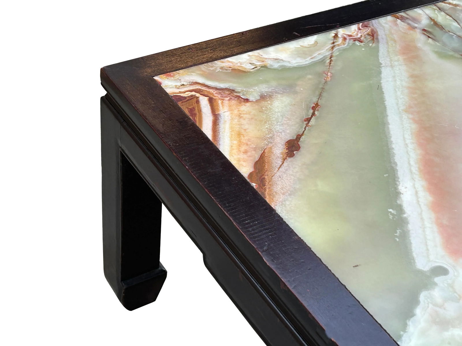 Vintage Brown Fabric Lacquer Rectangular Marble Stone Top Coffee Table - 7