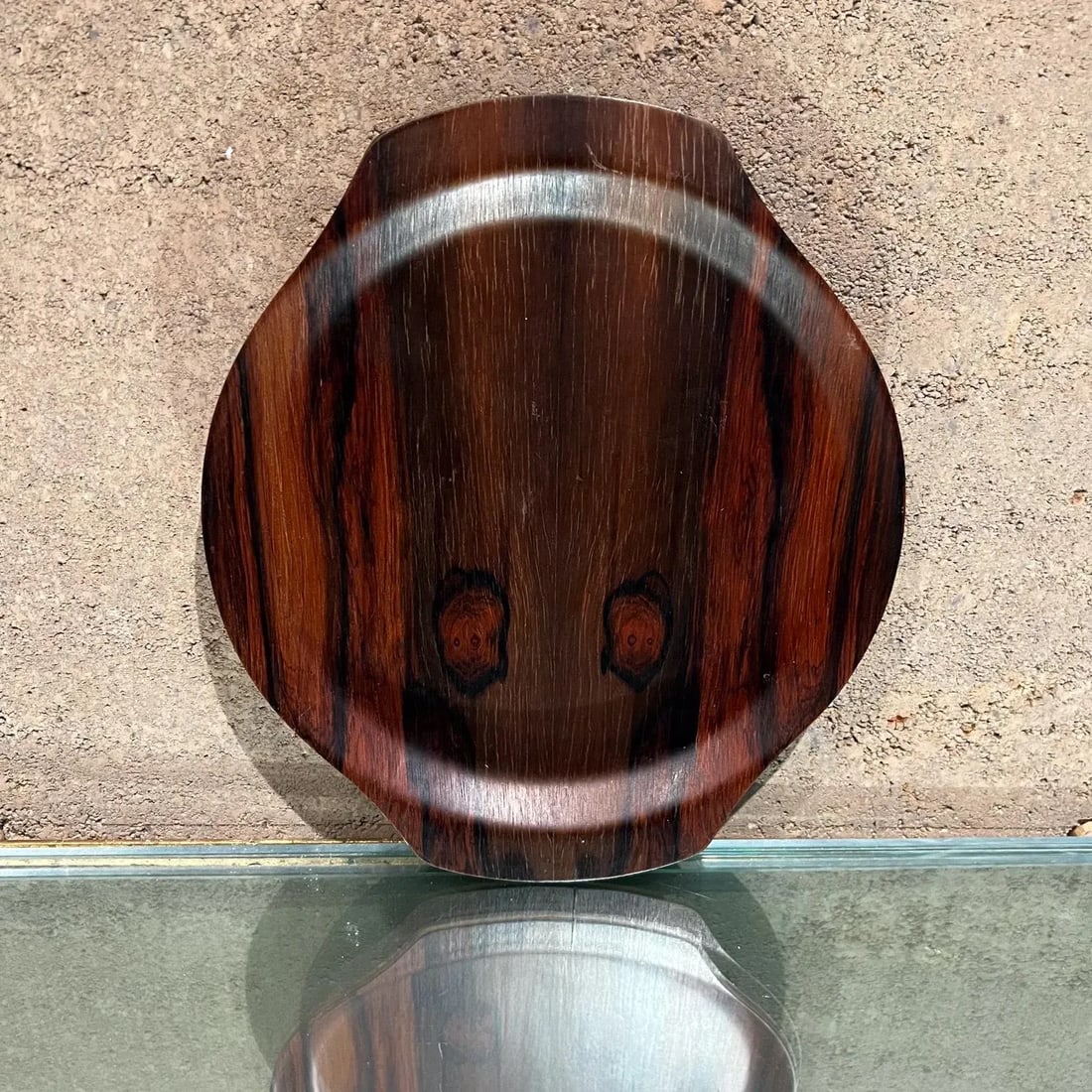Mid-Century Modern Hostess Round Rosewood Bar Service Tray - 2
