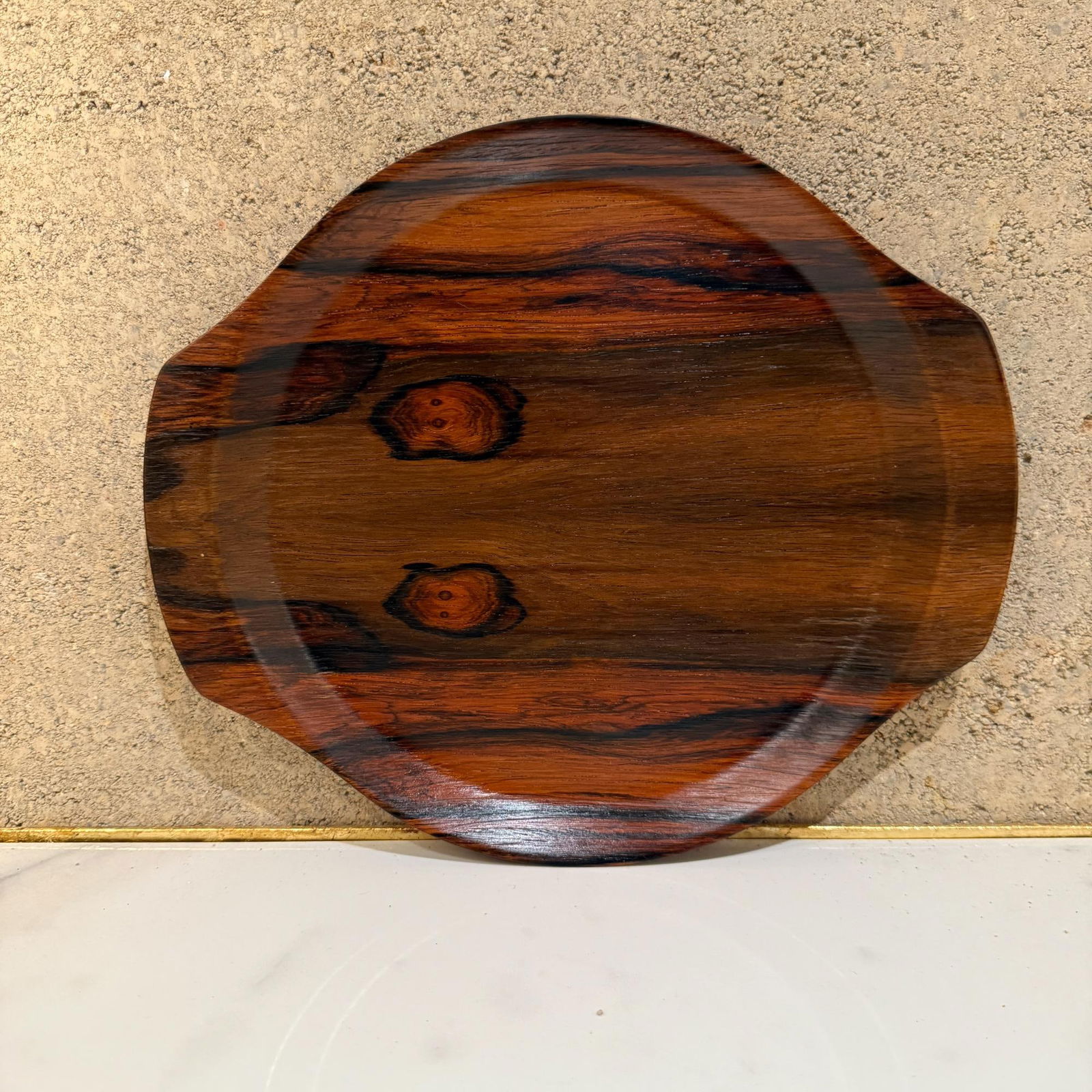 Mid-Century Modern Hostess Round Rosewood Bar Service Tray - 6