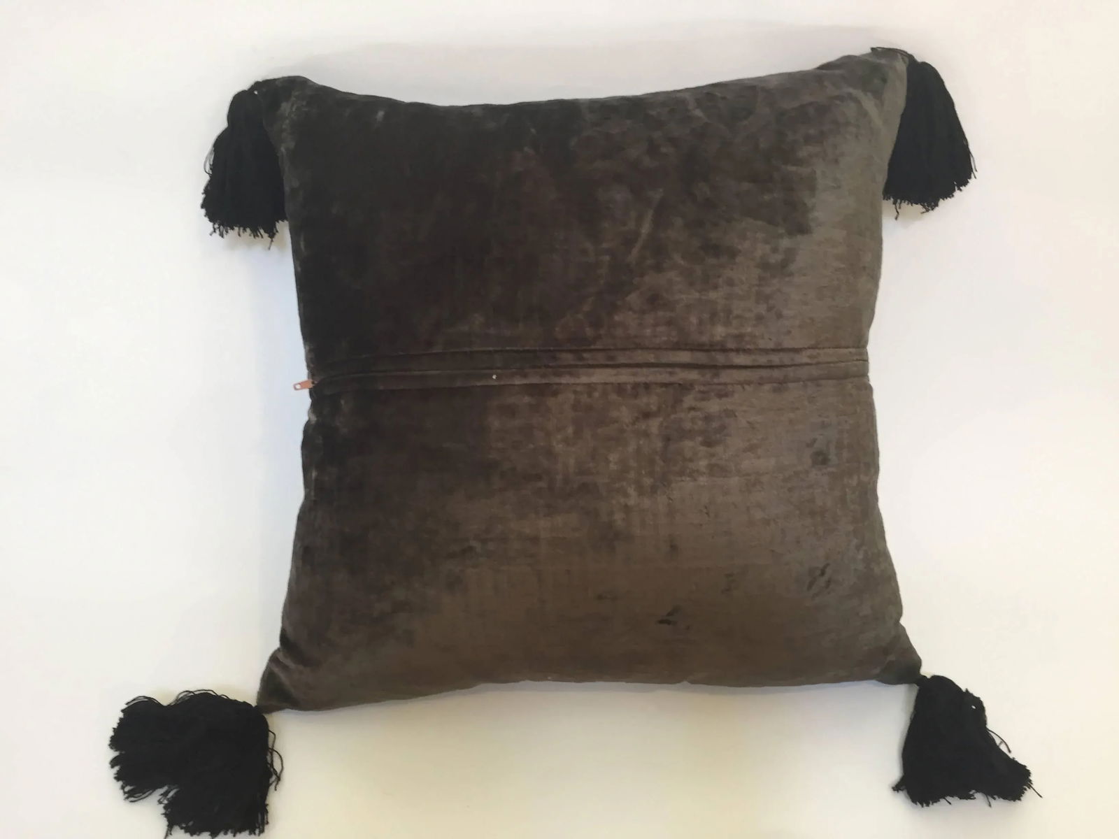 Moroccan Black Silk Decorative Pillow With Gold Metallic Threads and Tassels - 9