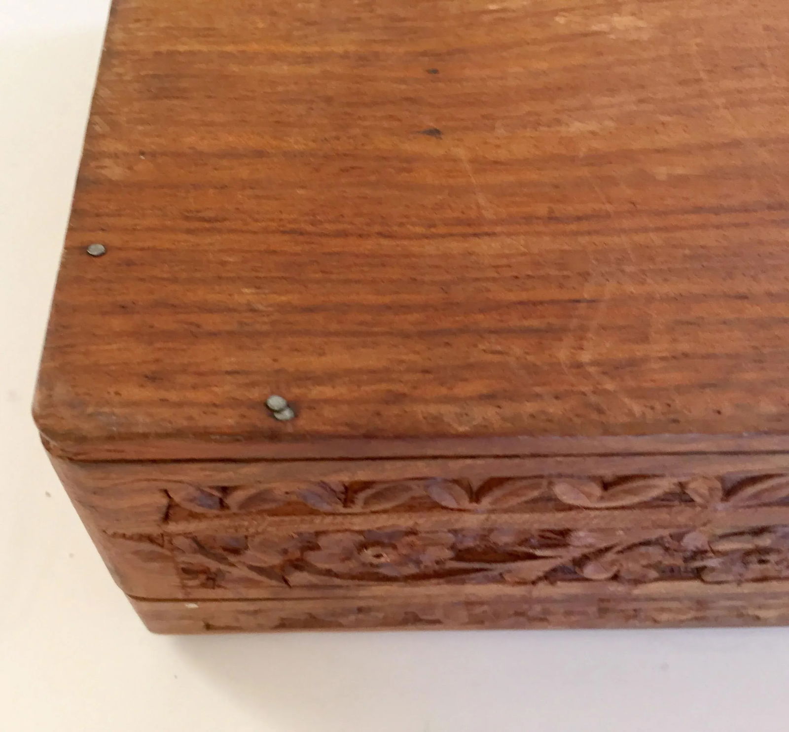 Early 20th Century Anglo Raj Hand-Carved Wooden Decorative Jewelry Box - 12