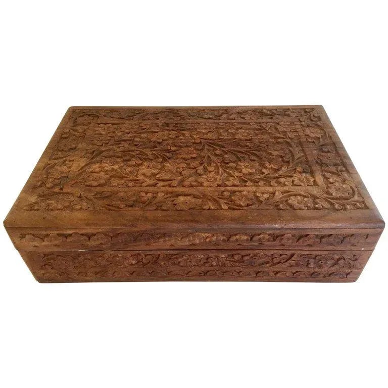 Early 20th Century Anglo Raj Hand-Carved Wooden Decorative Jewelry Box - 13