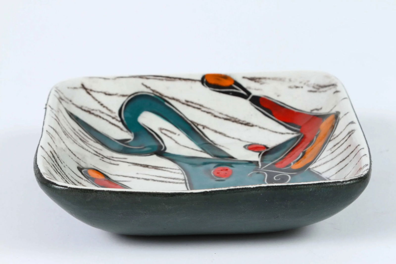 Italian Leather Backed Decorative Ceramic Dishes - Set of 4 - 6