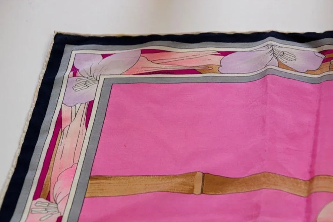 Vintage Gorgeous Pink Silk Scarf by Leonard, Paris - 12