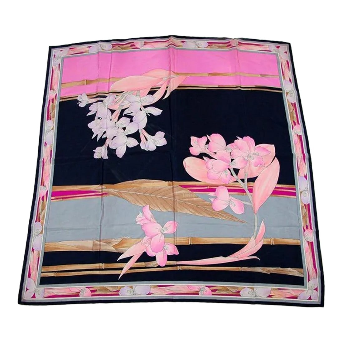 Vintage Gorgeous Pink Silk Scarf by Leonard, Paris: Vintage Gorgeous Leonard Paris silk scarf in mint pristine condition. Authentic Carre Leonard Paris scarf, vintage gray pink black floral print, silk square scarf, hand-rolled edges. Genuine vintage