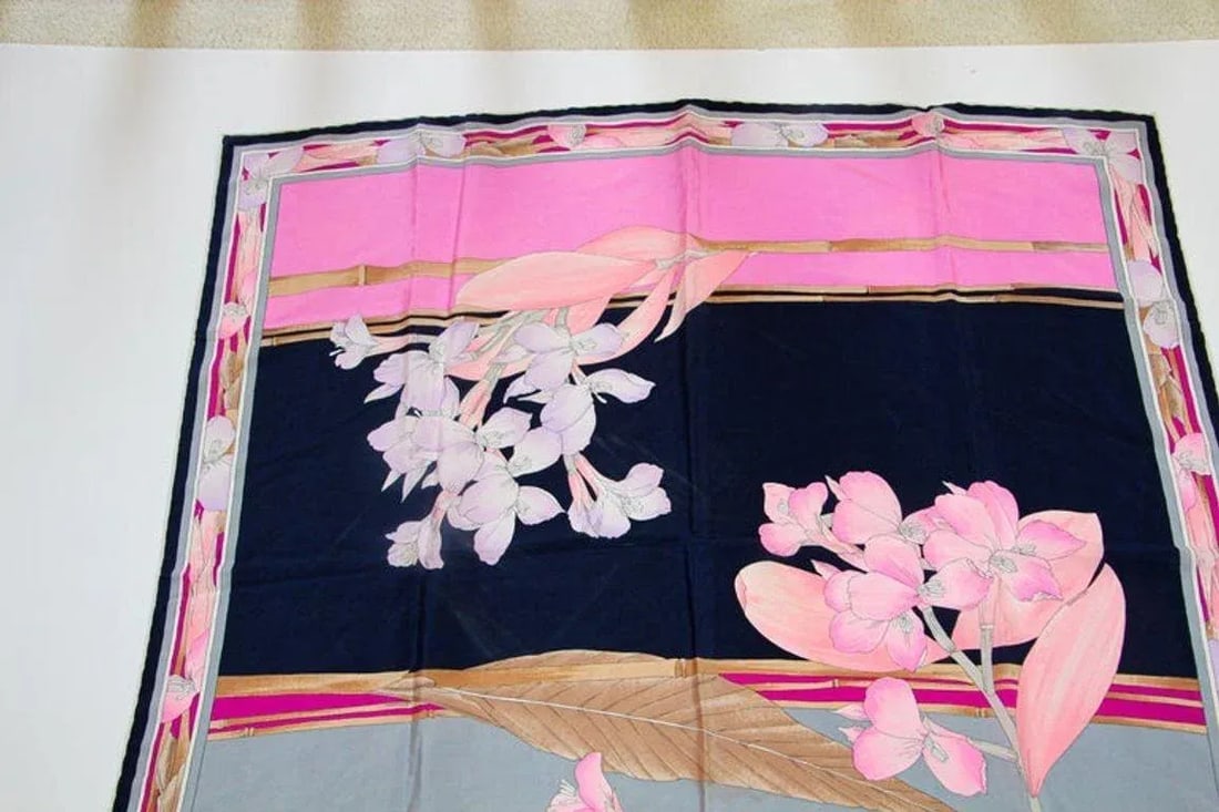 Vintage Gorgeous Pink Silk Scarf by Leonard, Paris - 4