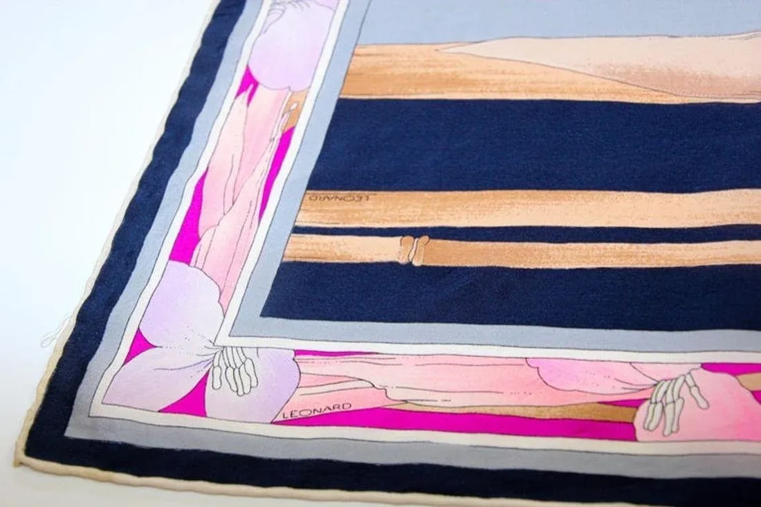 Vintage Gorgeous Pink Silk Scarf by Leonard, Paris - 6