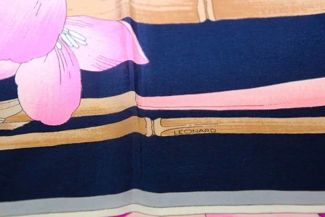 Vintage Gorgeous Pink Silk Scarf by Leonard, Paris - 7