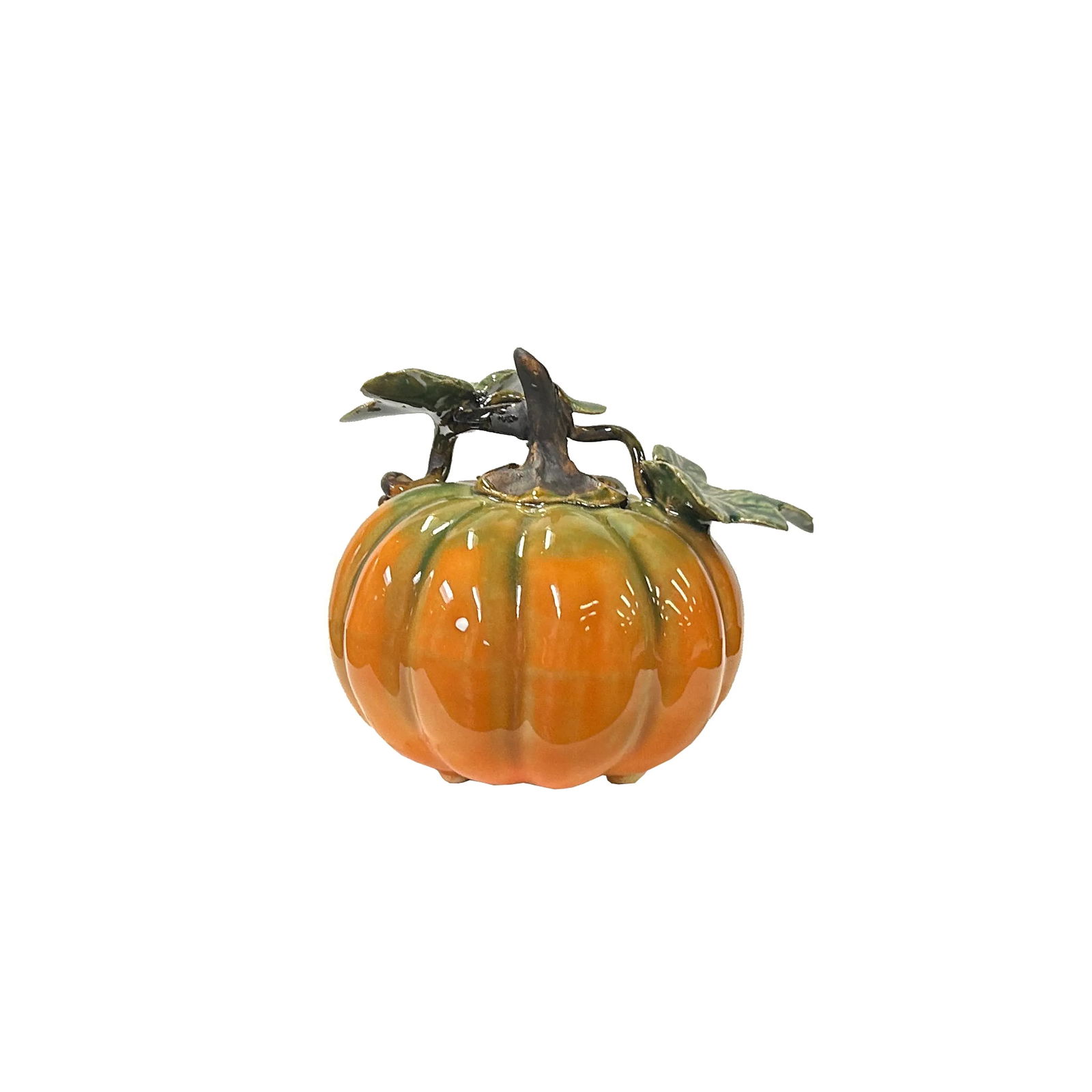 Artistic Orange Small Pumpkin With Leaf Ceramic Display Art Figure - 3