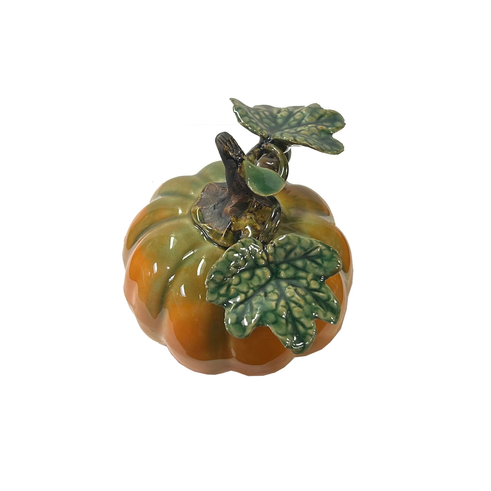 Artistic Orange Small Pumpkin With Leaf Ceramic Display Art Figure - 5