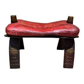 1950s Moroccan Camel Stool Red Leather