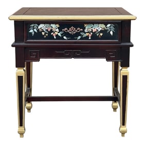Vintage Chinese Rectangular Color Stone Flower Inlay Accent Side Table