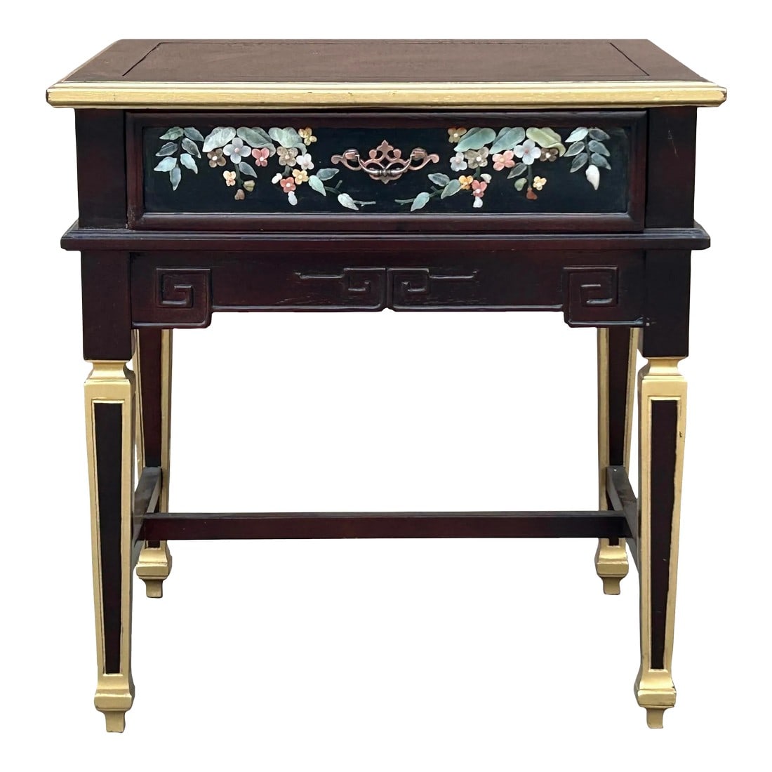 Vintage Chinese Rectangular Color Stone Flower Inlay Accent Side Table (1 of 8)