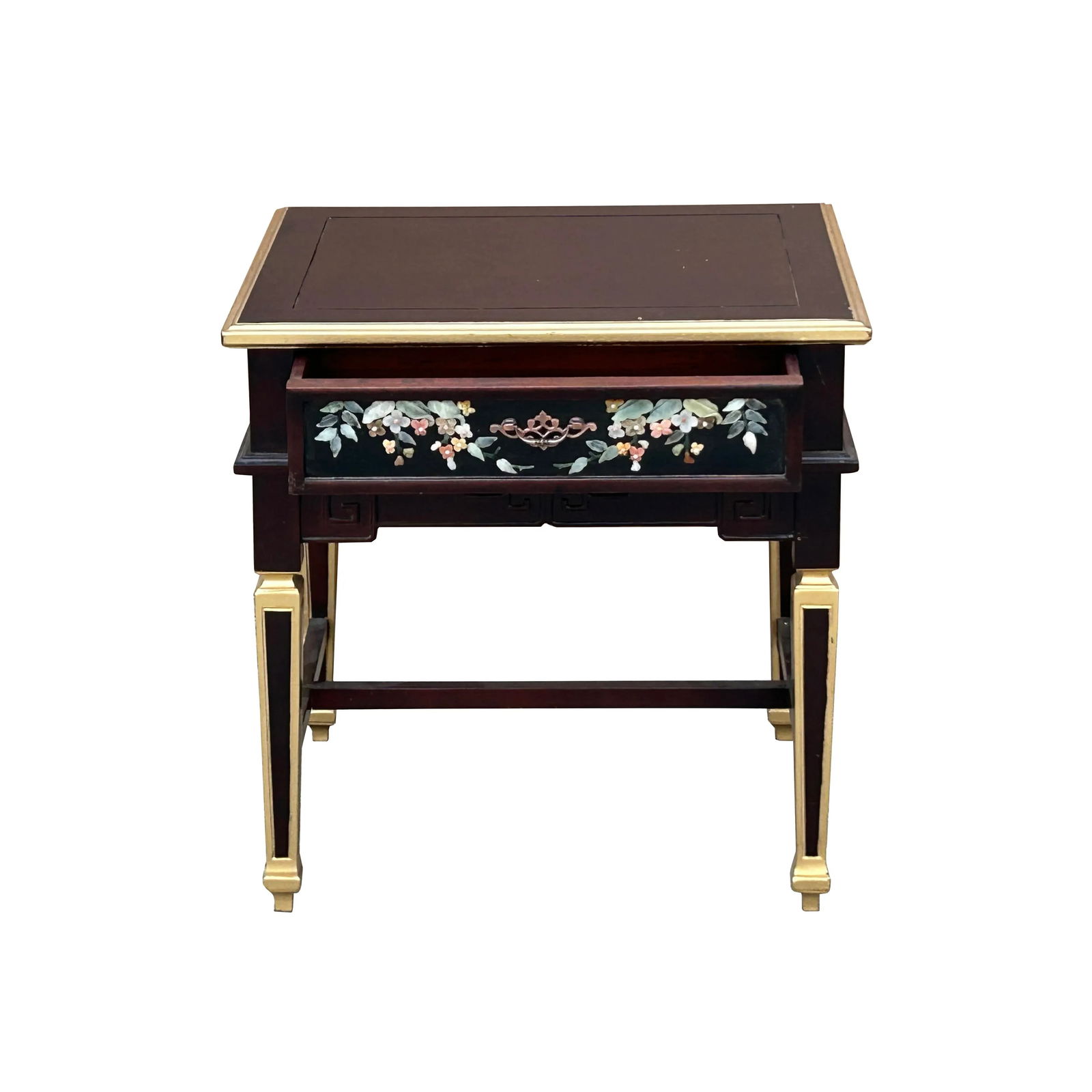 Vintage Chinese Rectangular Color Stone Flower Inlay Accent Side Table - 5