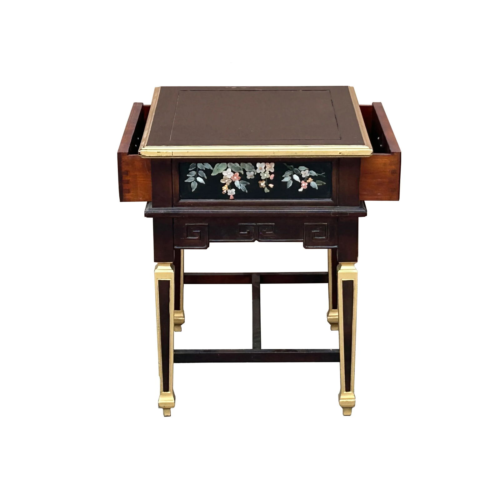 Vintage Chinese Rectangular Color Stone Flower Inlay Accent Side Table - 6