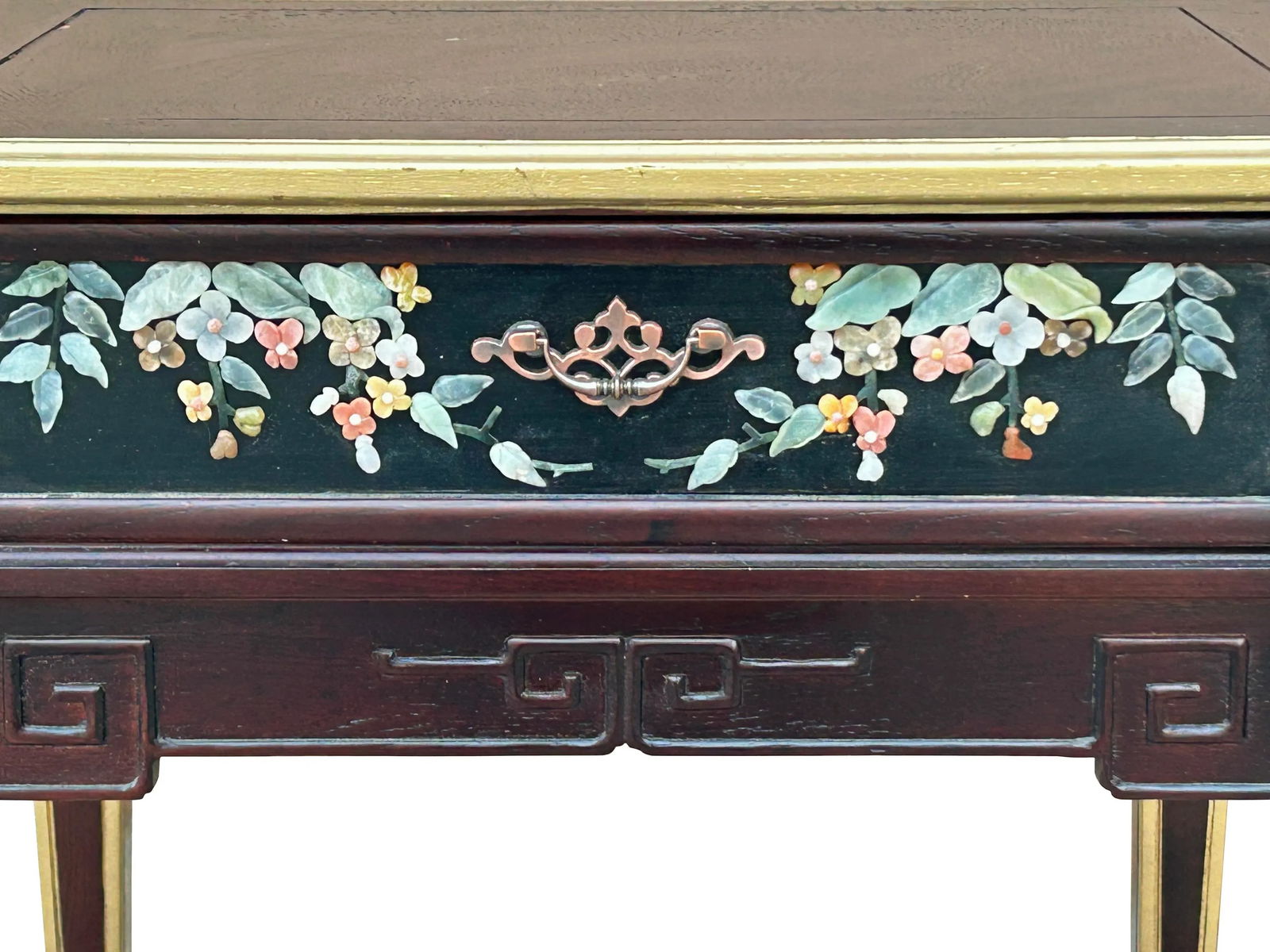 Vintage Chinese Rectangular Color Stone Flower Inlay Accent Side Table - 8
