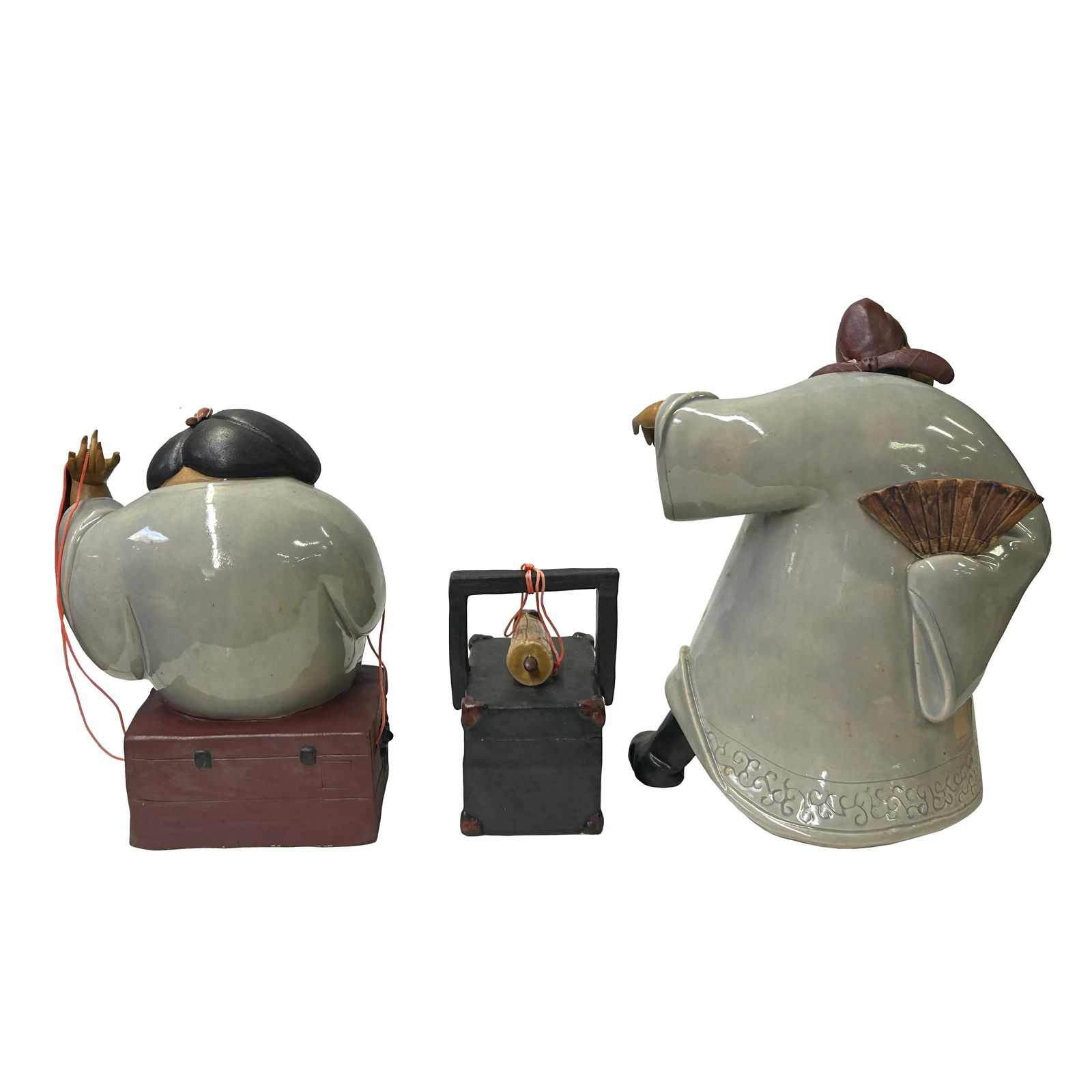 Chinese Artistic Pottery Couple Feature Display Figurines 3 Pieces Set - 10