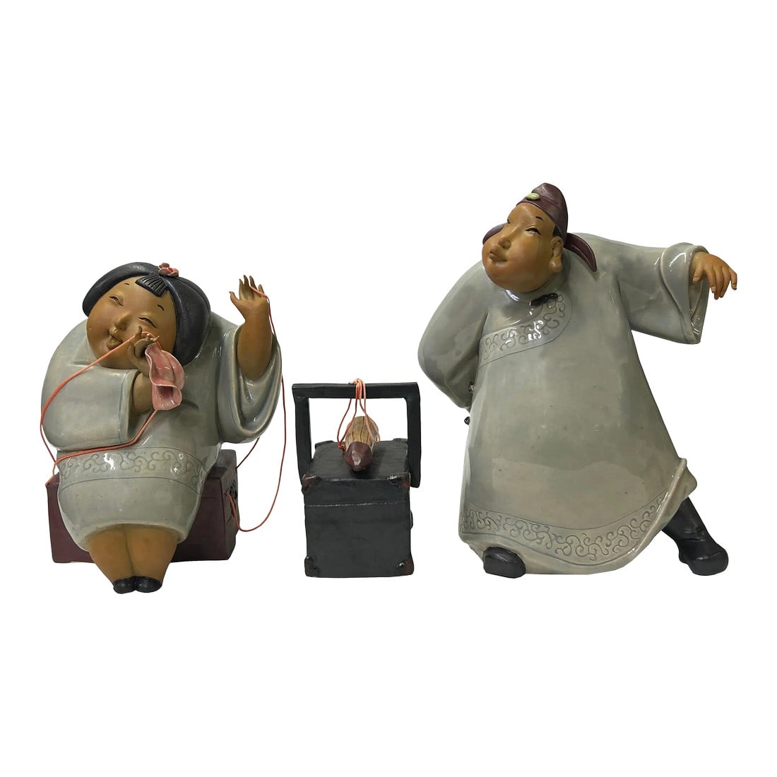 Chinese Artistic Pottery Couple Feature Display Figurines 3 Pieces Set (1 of 10)
