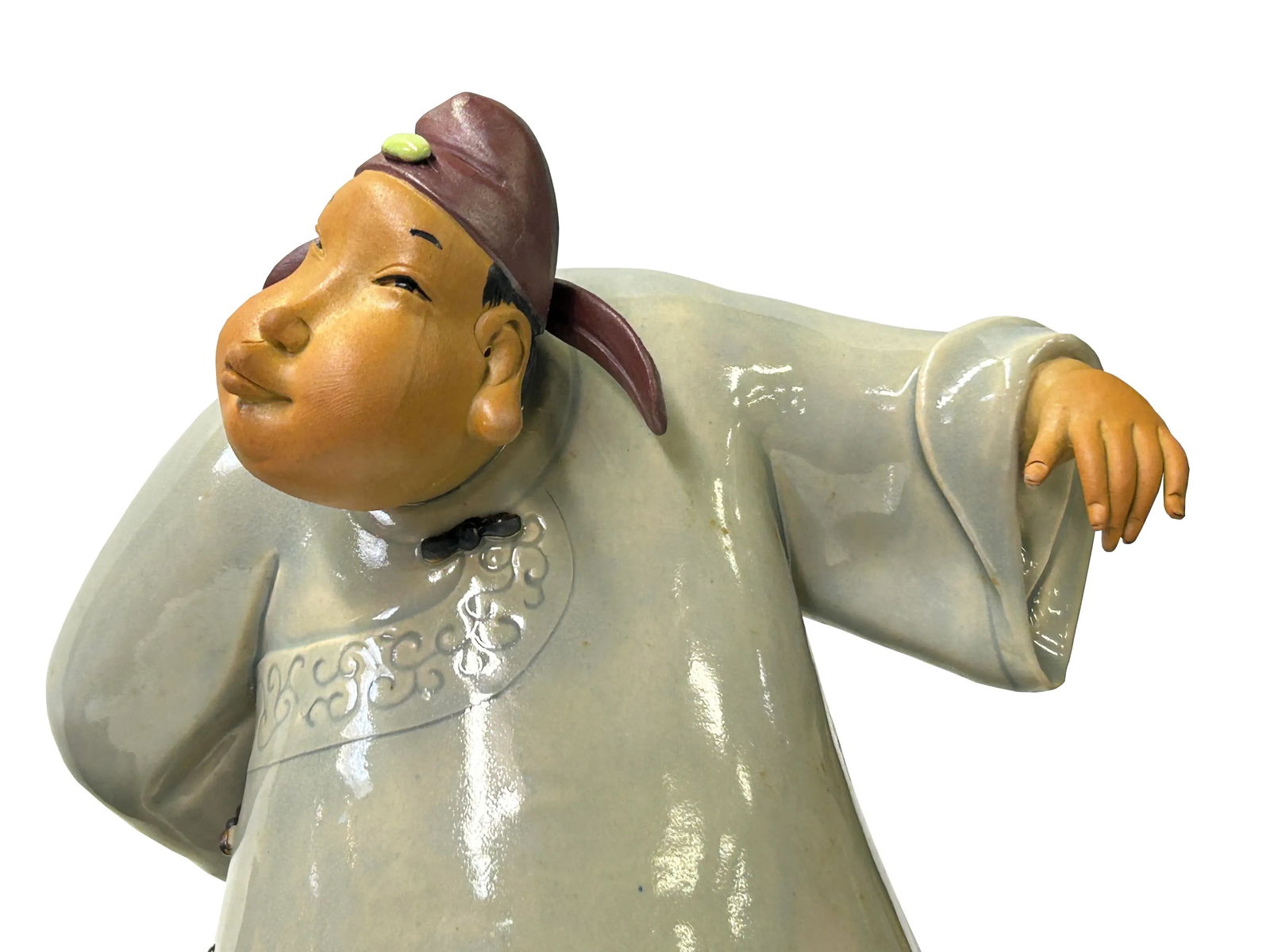 Chinese Artistic Pottery Couple Feature Display Figurines 3 Pieces Set - 5