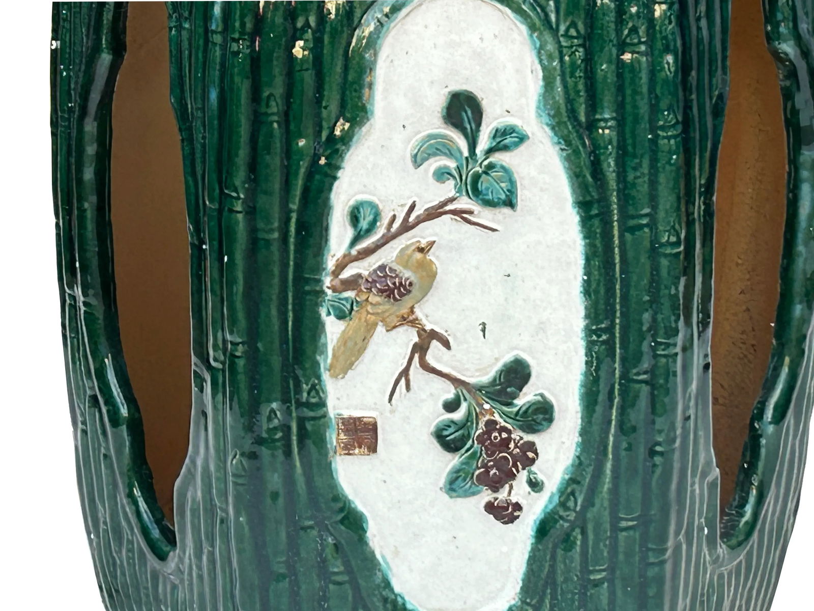 Asian Hexagon Green Open Window Flower Bamboo Motif Clay Garden Stool Table - 5