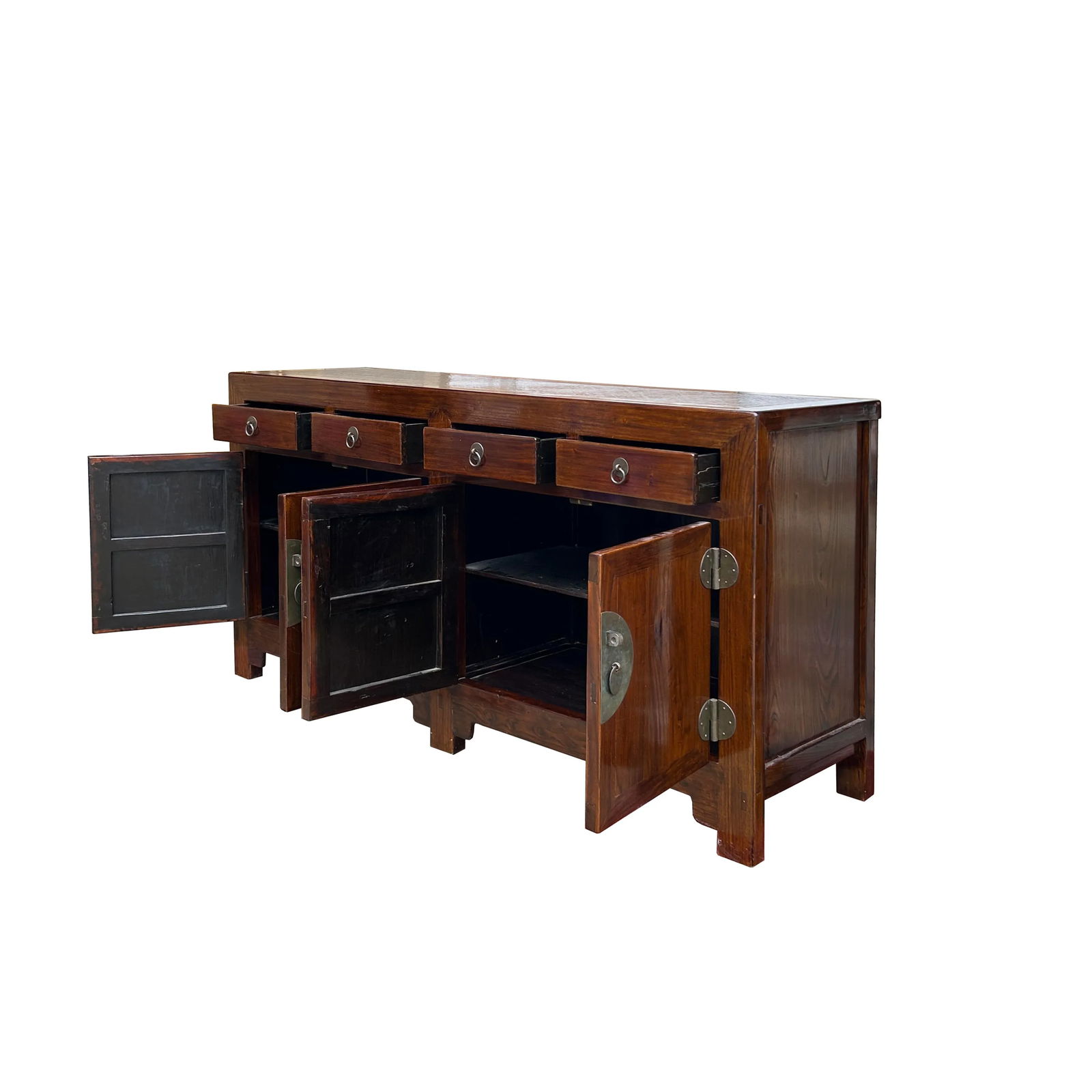 Oriental Brown Rattan Top 4 Drawers Credenza Buffet Sideboard Console Cabinet - 3