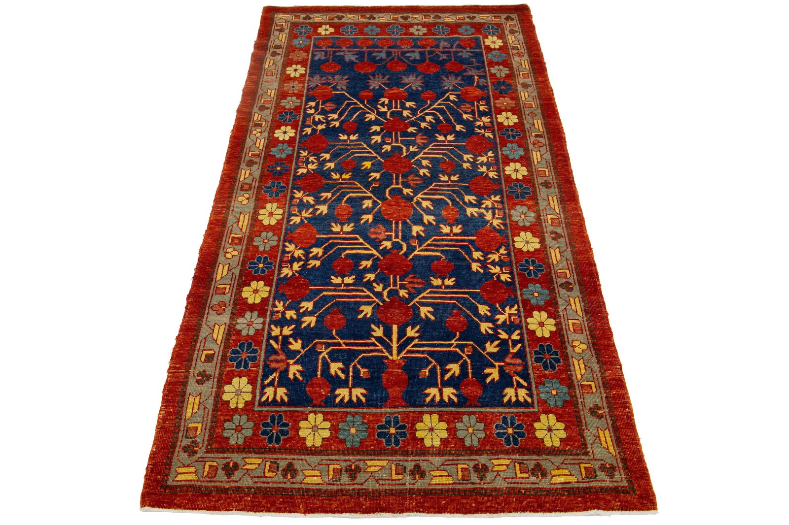 Modern Khotan Handmade Wool Rug in Blue With Allover Motif - 2