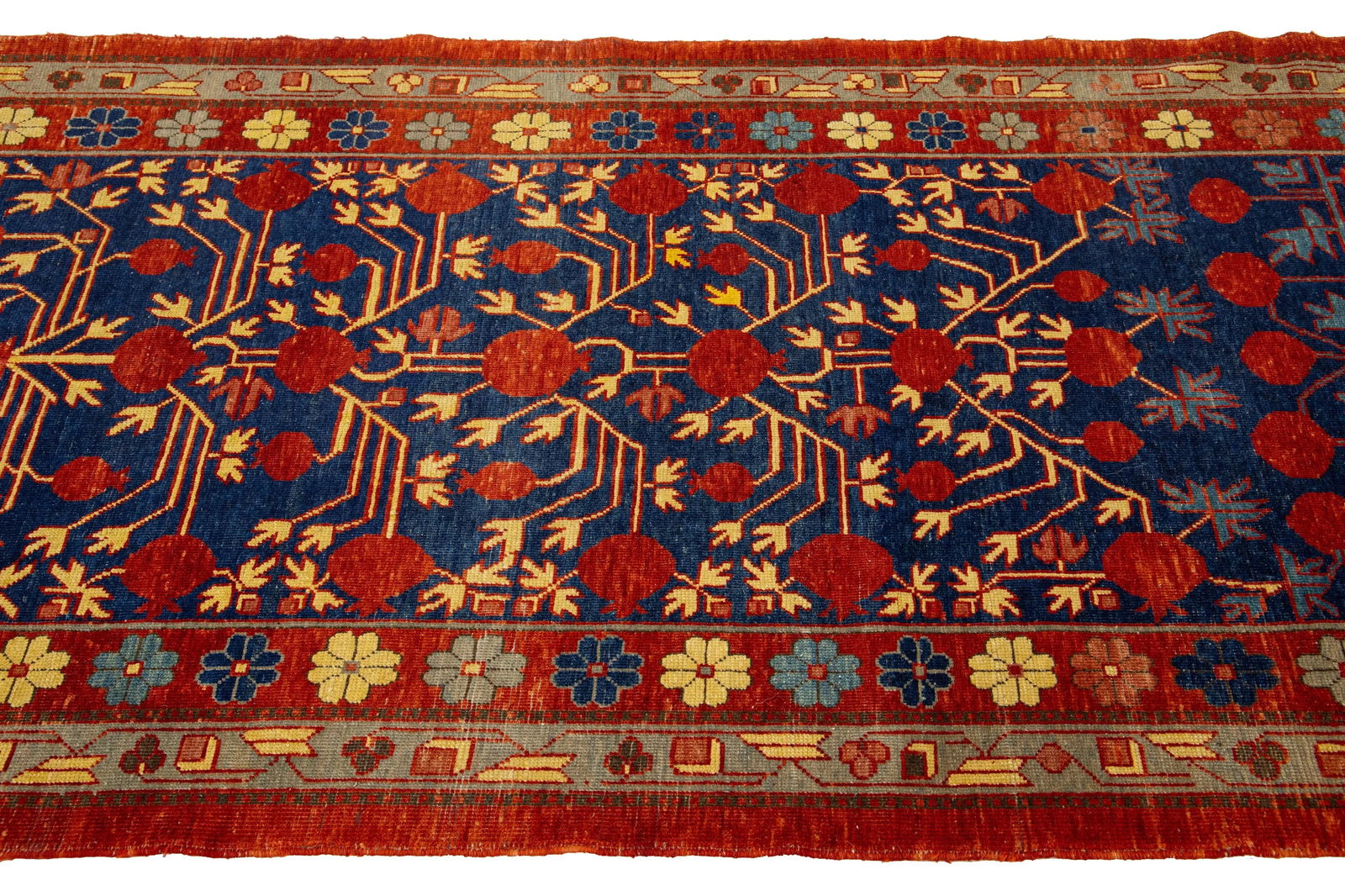 Modern Khotan Handmade Wool Rug in Blue With Allover Motif - 3