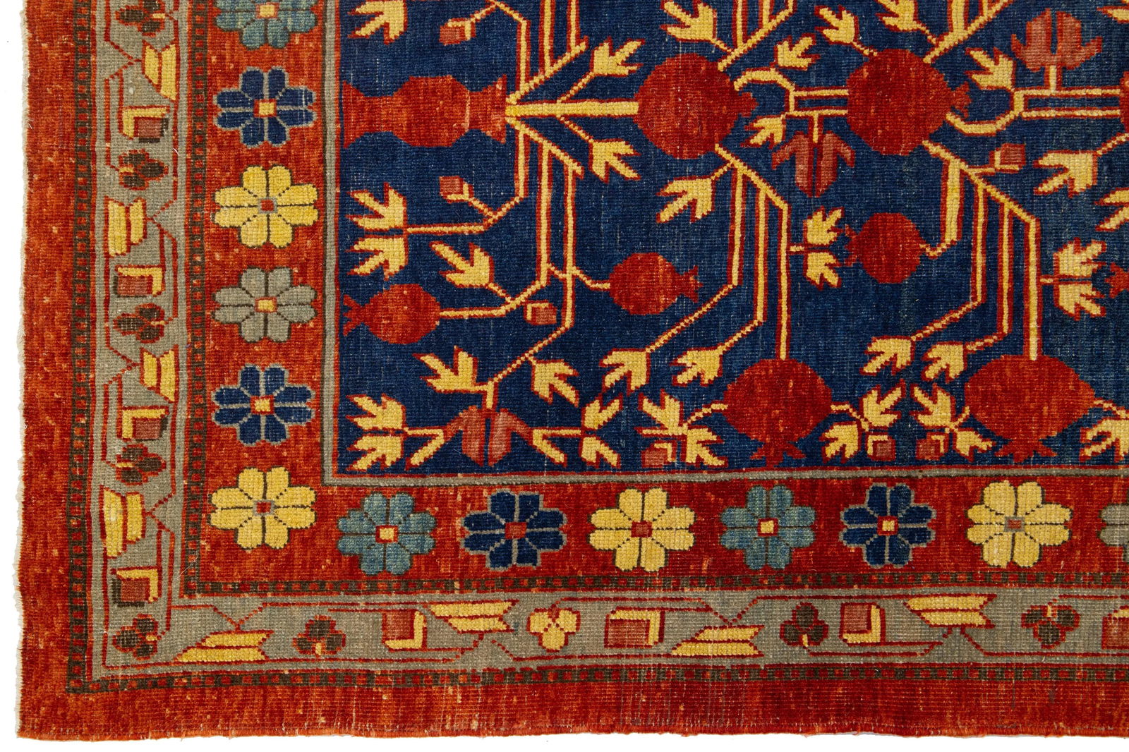 Modern Khotan Handmade Wool Rug in Blue With Allover Motif - 4