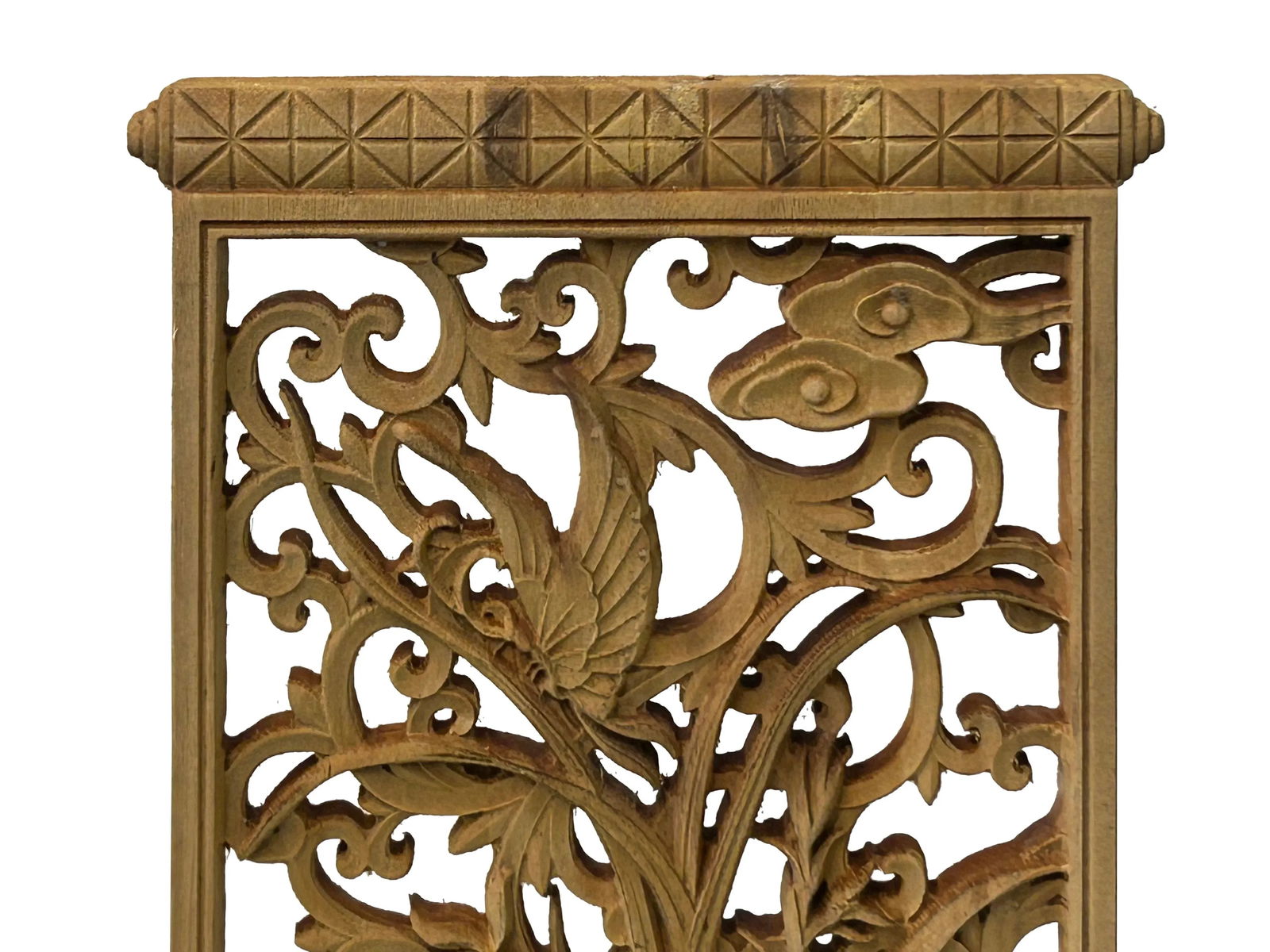 Rectangular Oriental Lily Orchid Bird Motif Wood Wall Panel Plaque - 3