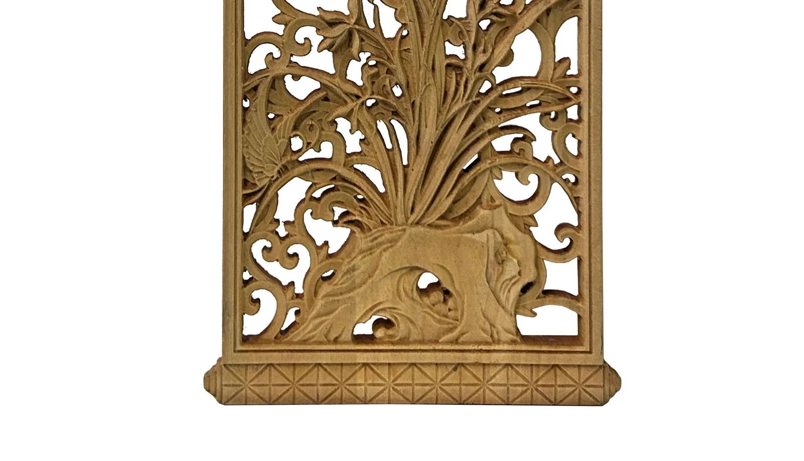 Rectangular Oriental Lily Orchid Bird Motif Wood Wall Panel Plaque - 6