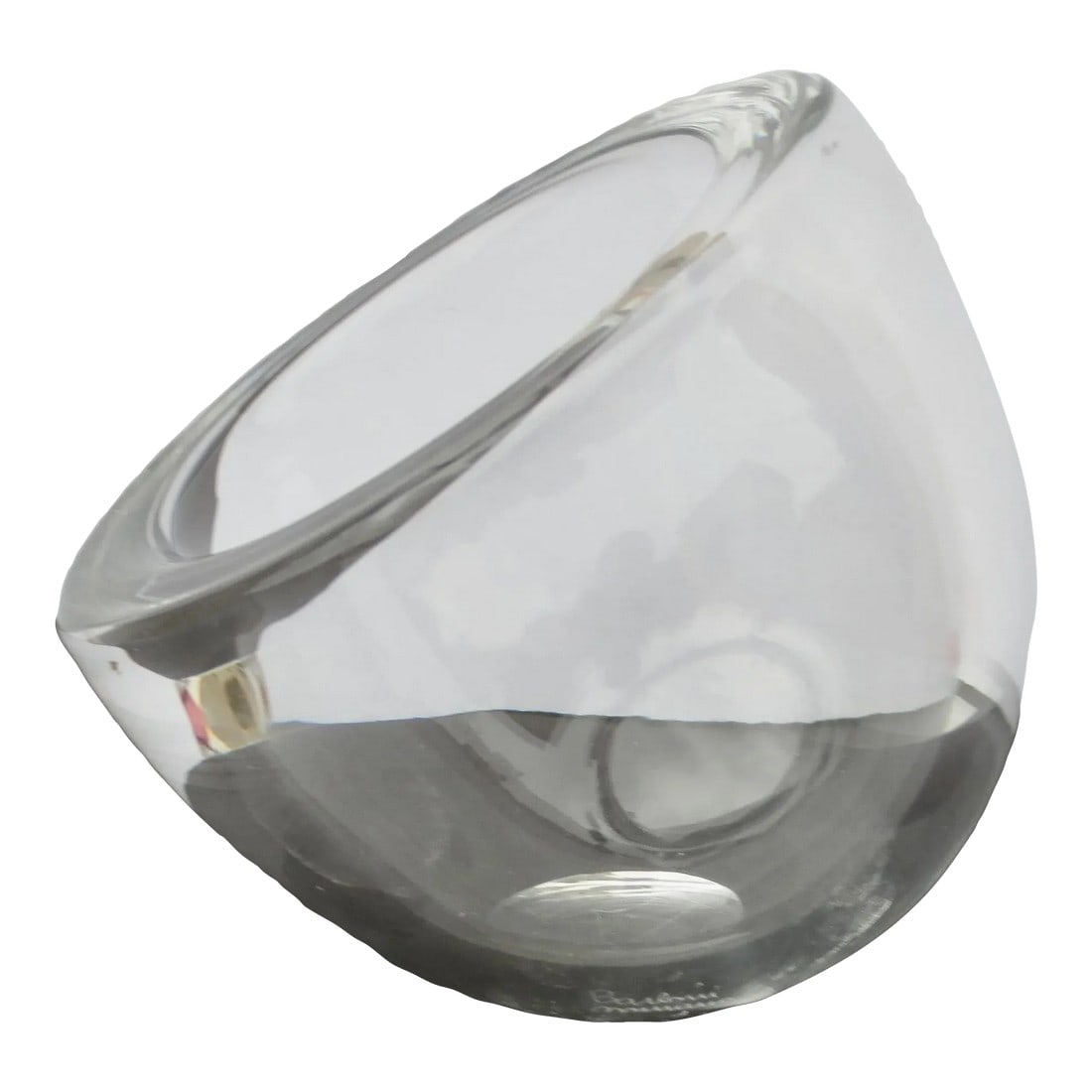 Murano Alfredo Barbini Glass Sculpture Circa 60s': Glass sculpture by Alfredo Barbini for Murano Italy circa 60s'. Asymmetrical bowl with heavy- weighted bottom and walls. Heavy glass sphere with slanted opening. Heavy center of balance. The size is 5