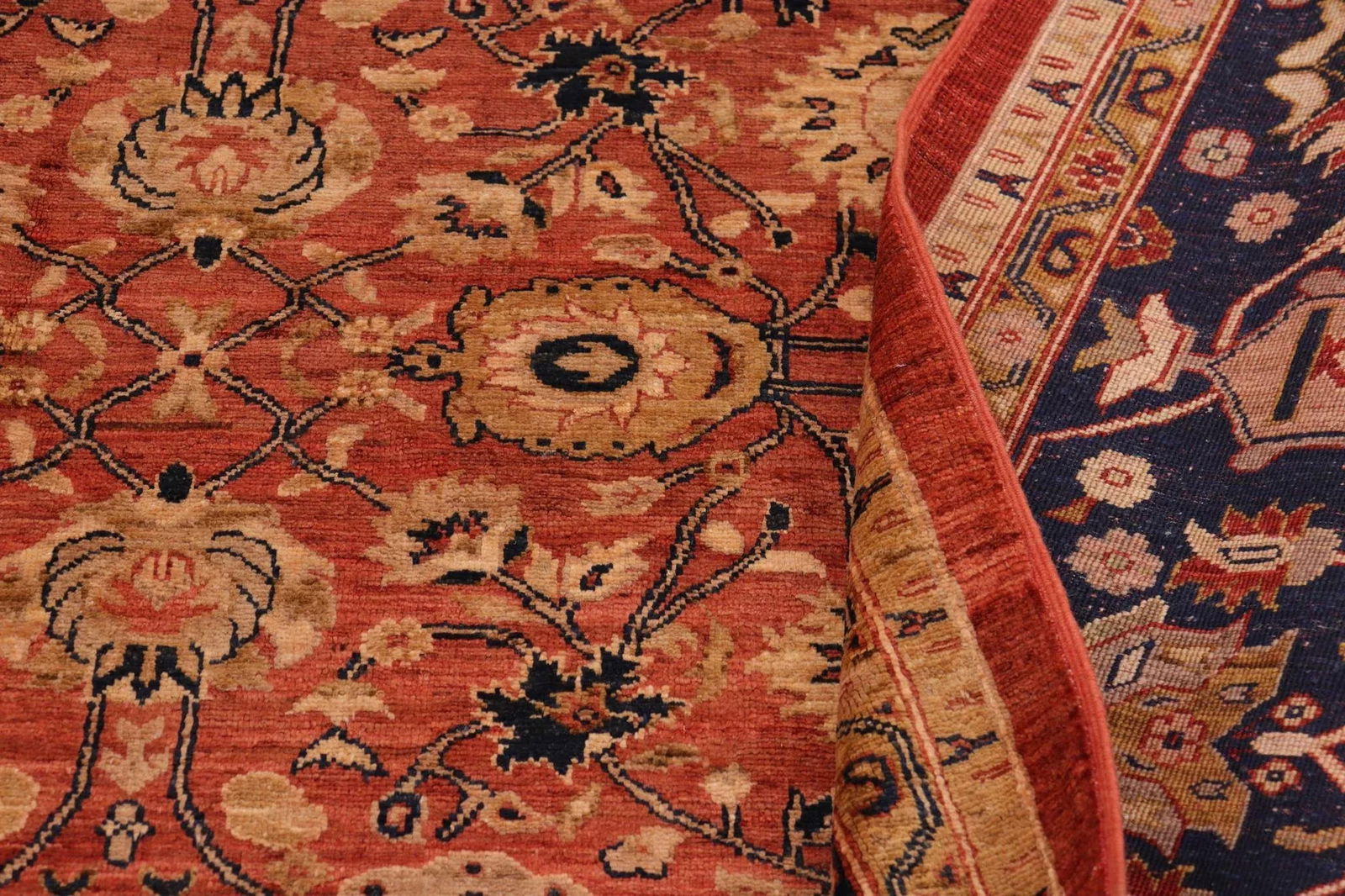 1990s Classic Ziegler Red Blue Hand-Knotted Wool Rug - 9'2'' X 12'2'' - 8