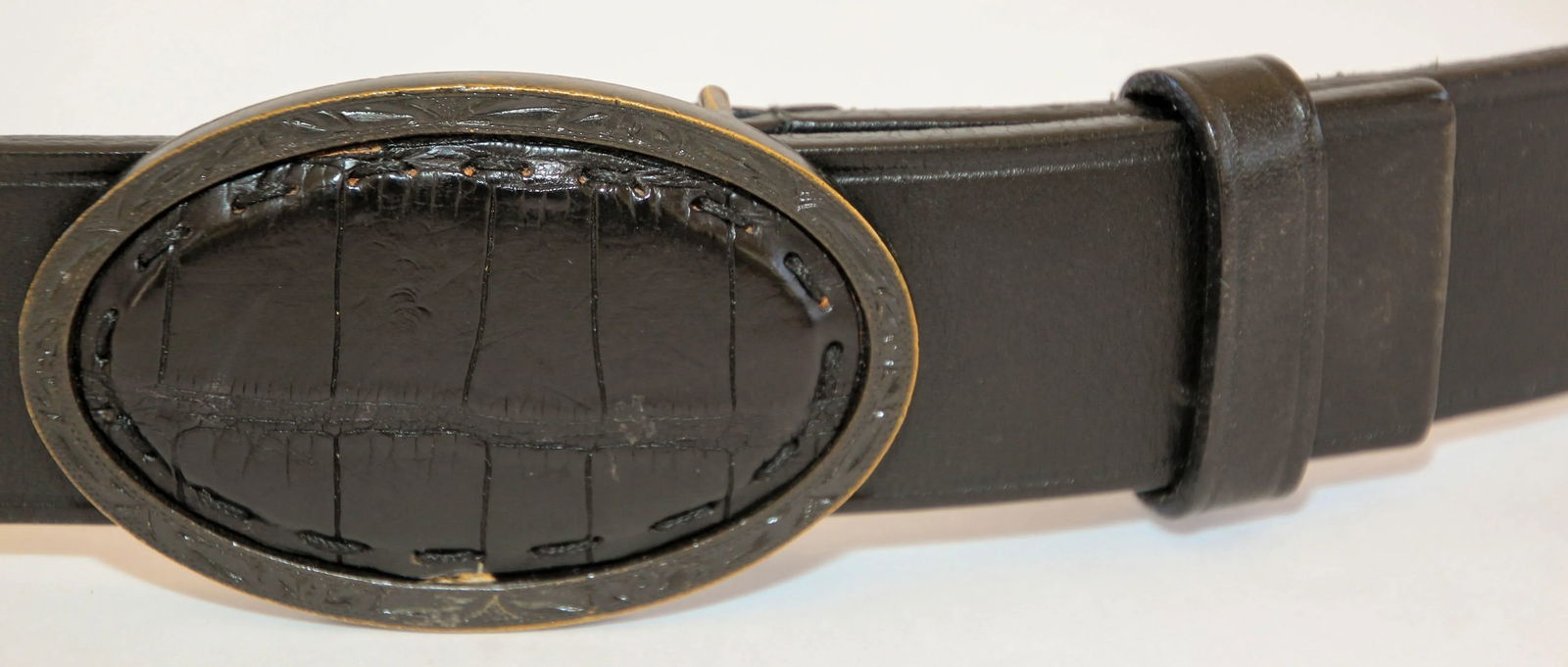FENDI Black Leather Crocodile Cowboy Belt. - 10