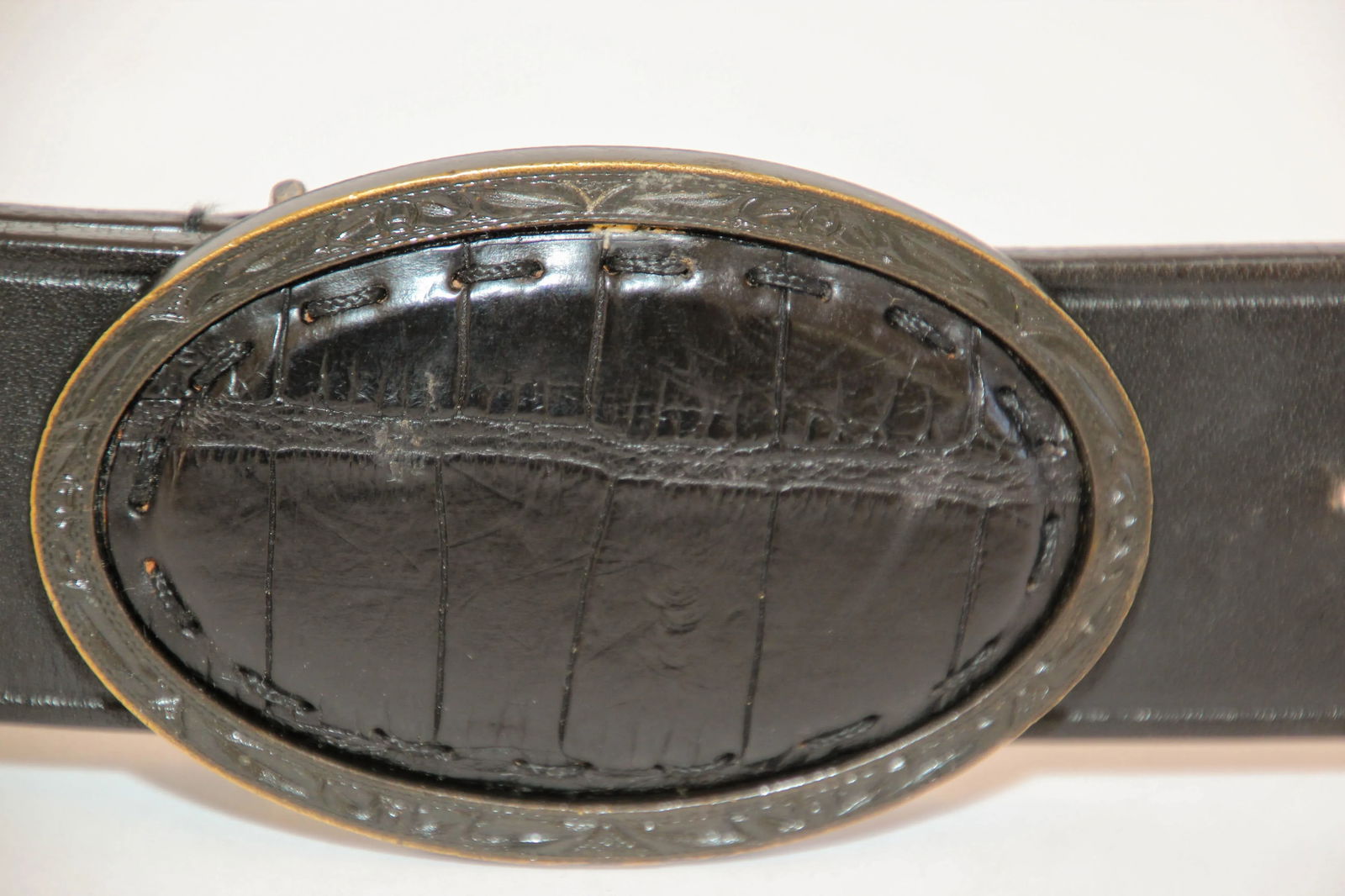 FENDI Black Leather Crocodile Cowboy Belt. - 9