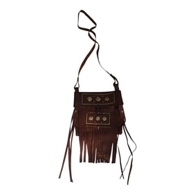 1970s Moroccan Crossbody Leather African Tuareg Bag with Fringes