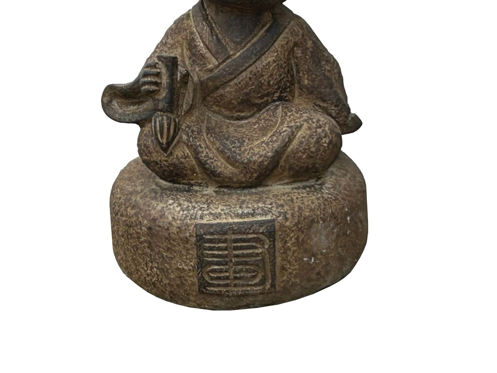 Oriental Gray Stone Little Lohon Monk Drawing Book Statue - 2