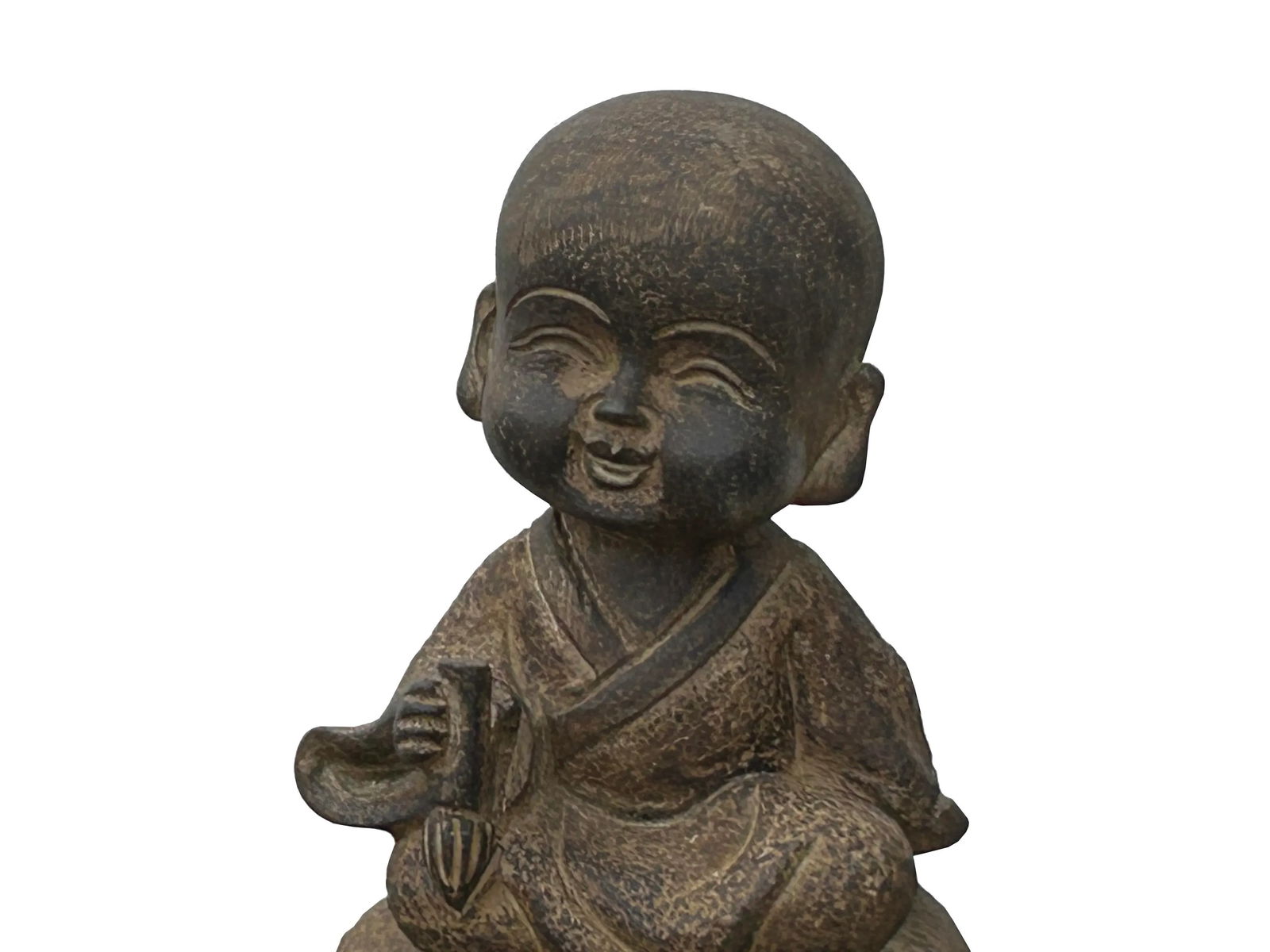 Oriental Gray Stone Little Lohon Monk Drawing Book Statue - 3