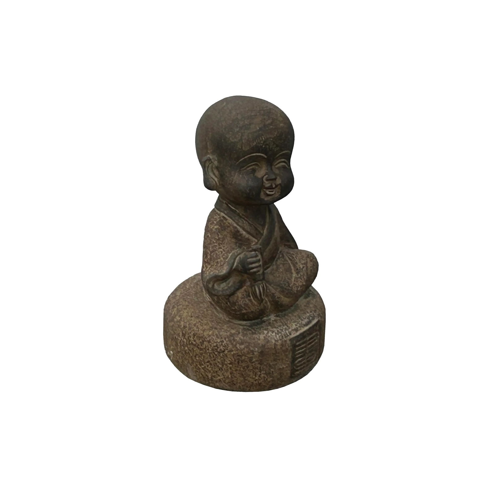 Oriental Gray Stone Little Lohon Monk Drawing Book Statue - 4
