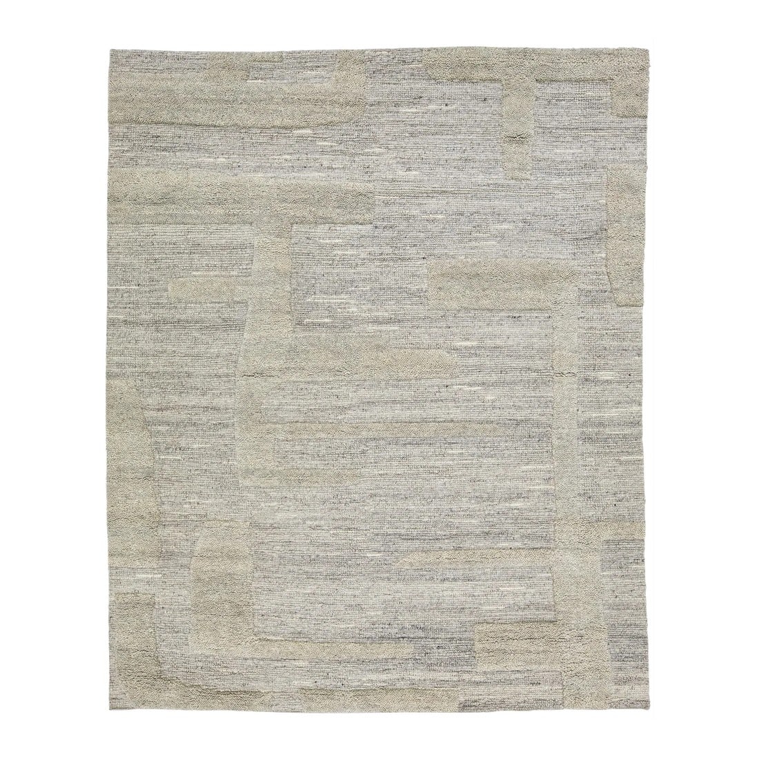 Contemporary Geometric Wool Rug Moroccan-Style in Natural Gray by Apadana: This hand-knotted Moroccan-style wool rug features a beautiful modern design with a natural gray background. It showcases a stunning geometric pattern. This rug measures 8' x 10'. Condition: