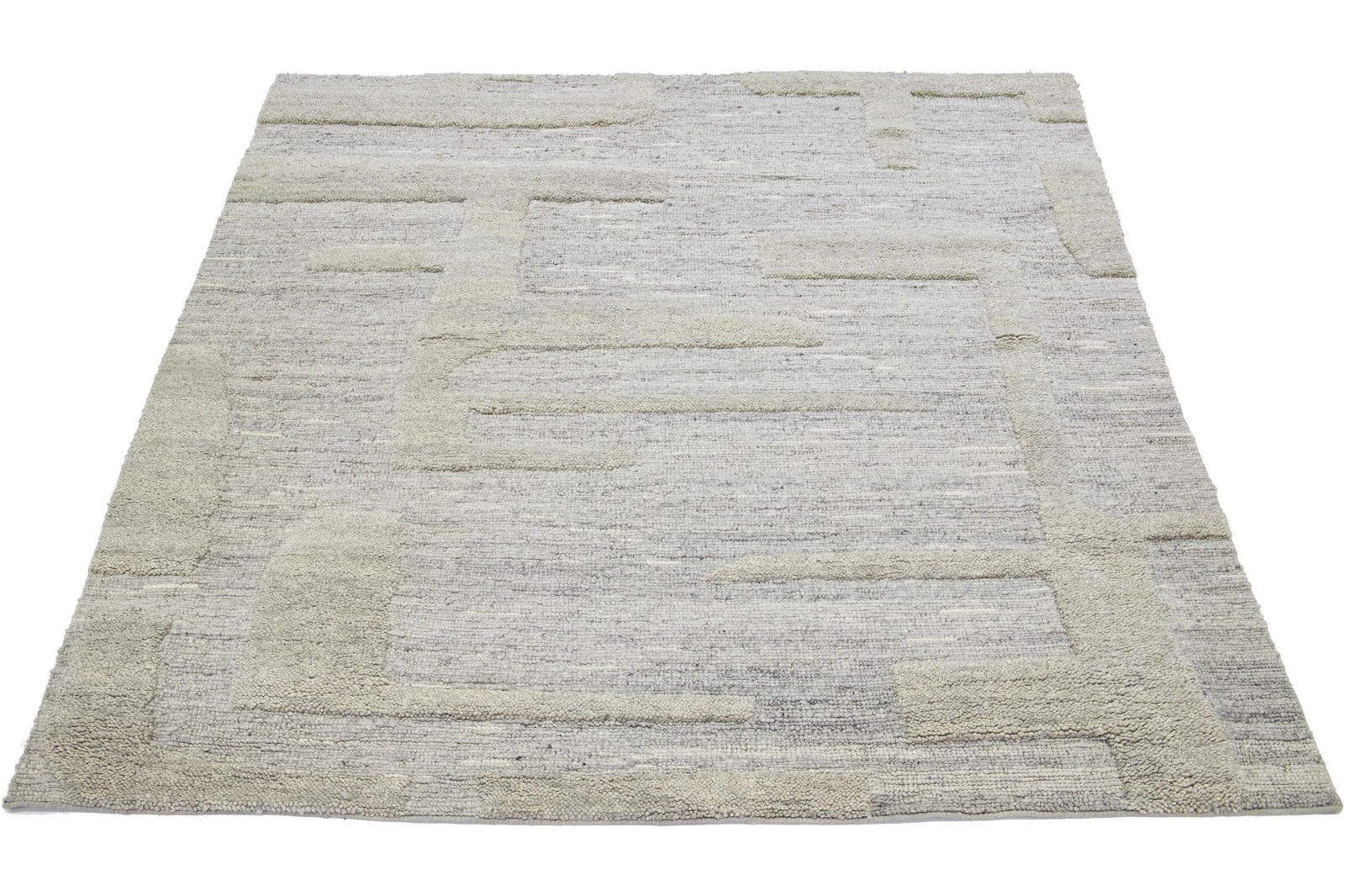 Contemporary Geometric Wool Rug Moroccan-Style in Natural Gray by Apadana - 2