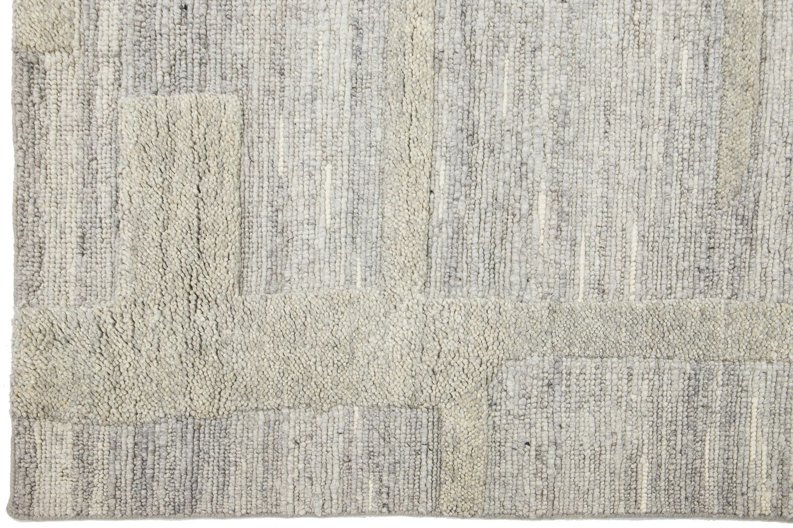 Contemporary Geometric Wool Rug Moroccan-Style in Natural Gray by Apadana - 5